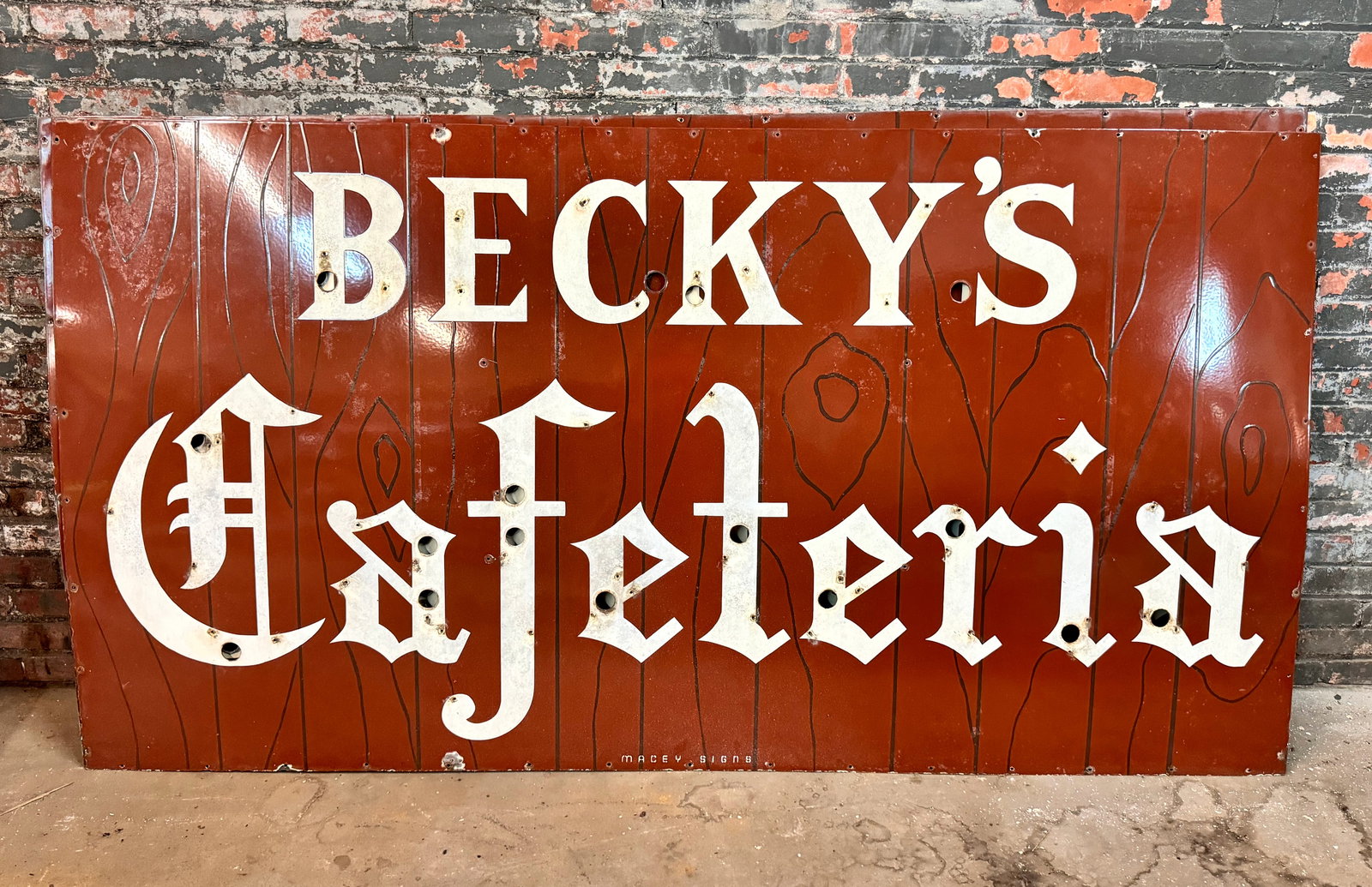 8FT Becky's Cafeteria Porcelain Sign, Lot 1 (1 of 2)