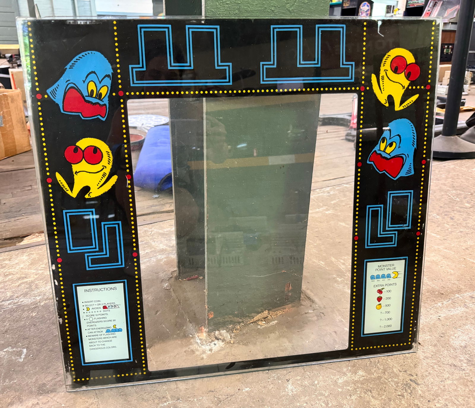 Bally Pac-Man Arcade Game Glass Marquee (1 of 1)