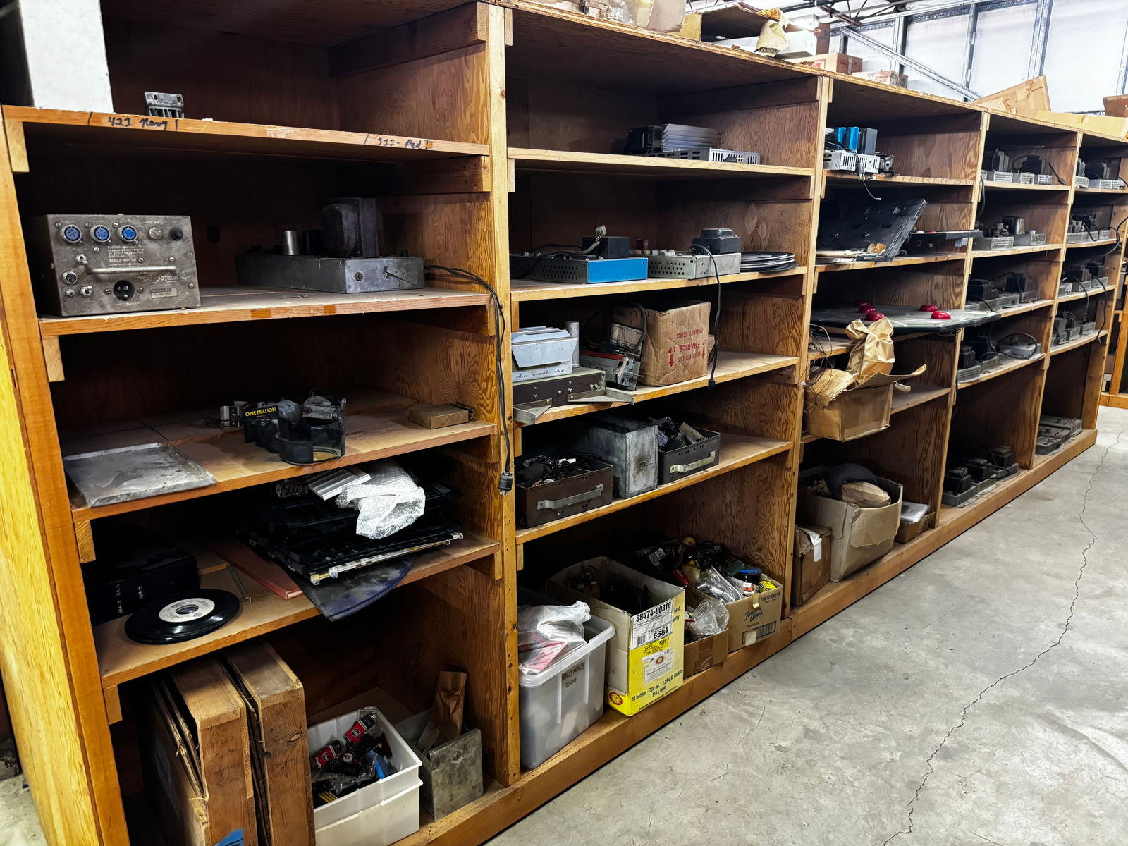 Full Shelf Contents (2 Rows) of Jukebox, Arcade and Pinball Parts, Lot 2 (1 of 5)