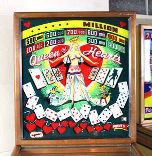 Gottlieb Queen of Hearts Woodrail Pinball Machine, 1952: *This is a remote auction. All items are located in Warren, Ohio. Pickup or third-party shipping is required on all items. A list of suggested shippers can be found in the terms of this auction and on