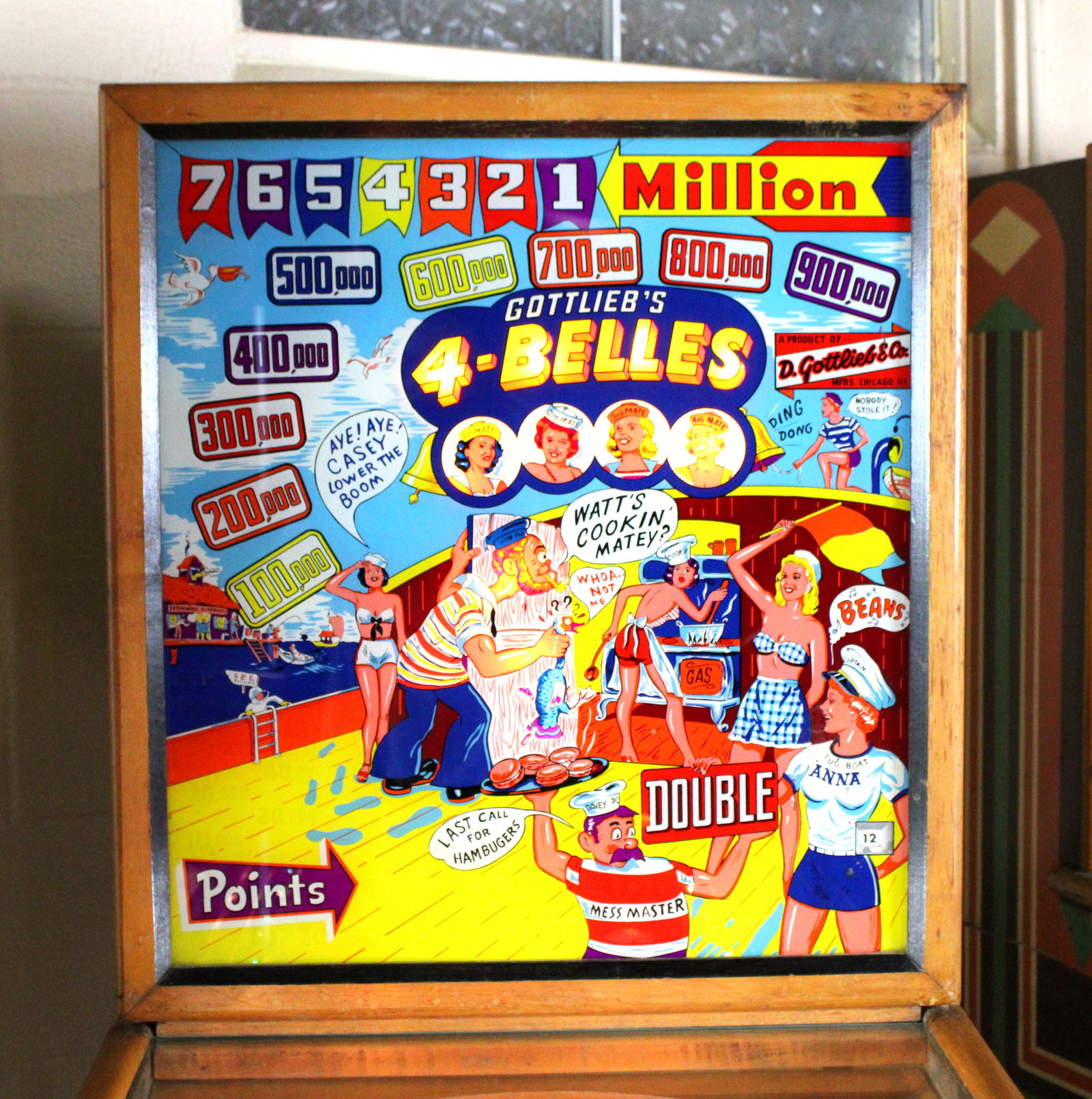 Gottlieb 4-Belles Woodrail Pinball Machine, 1954 (1 of 9)