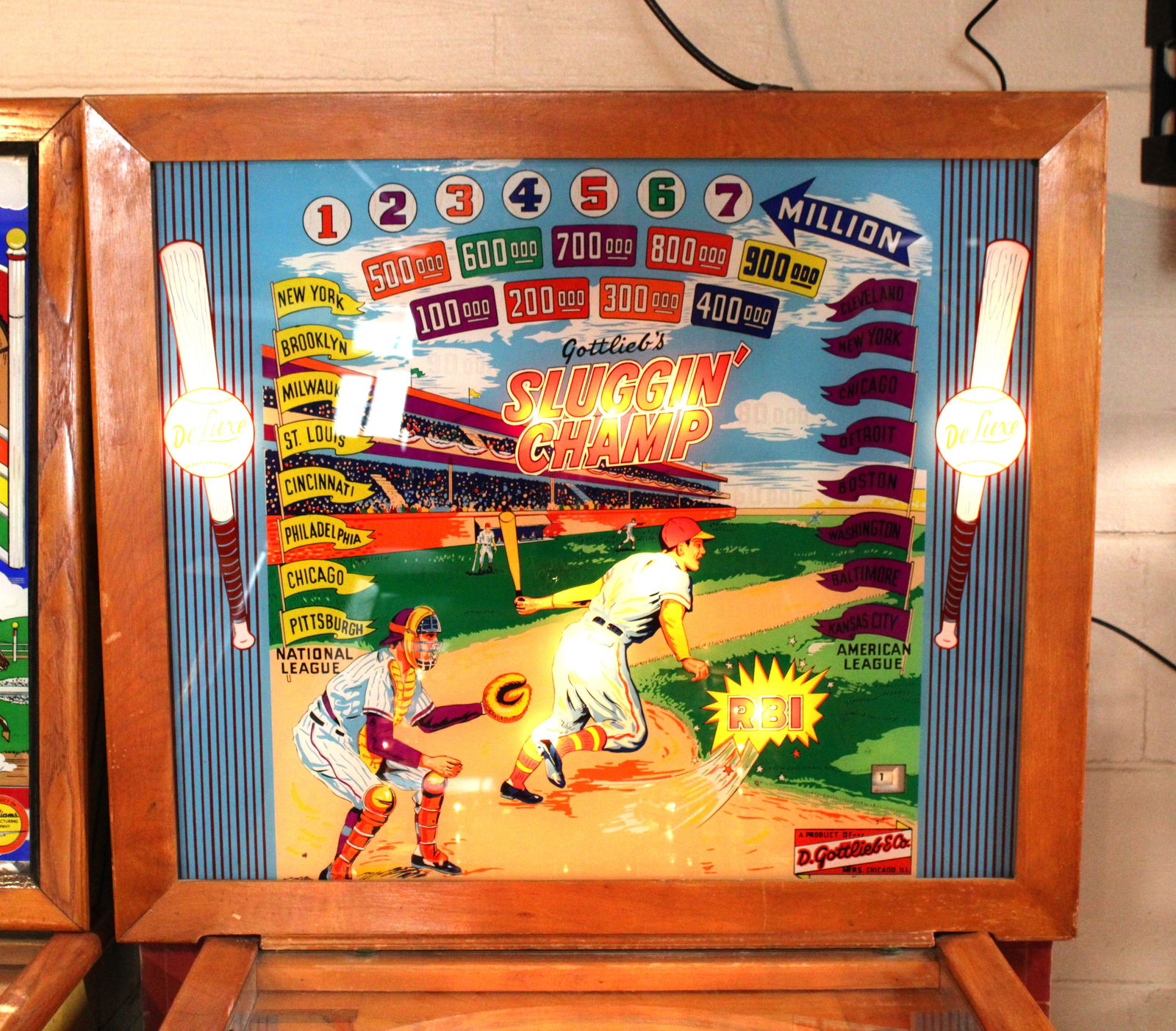 Gottlieb Sluggin' Champ Woodrail Pinball Machine, 1955 (1 of 8)