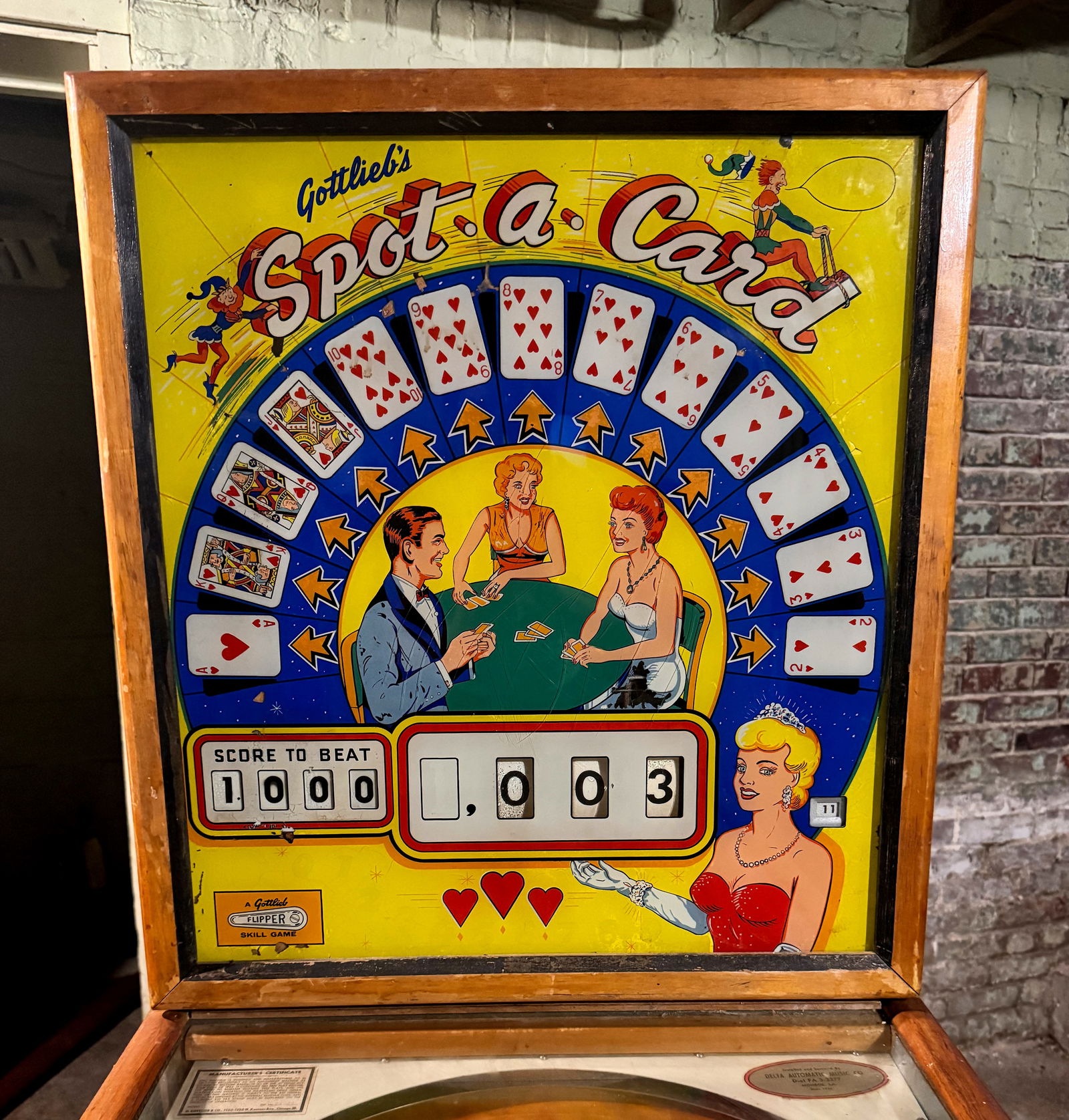 Gottlieb Spot-A-Card Woodrail Pinball Machine, 1960: *This is a remote auction. All items are located in Warren, Ohio. Pickup or third-party shipping is required on all items. A list of suggested shippers can be found in the terms of this auction and on
