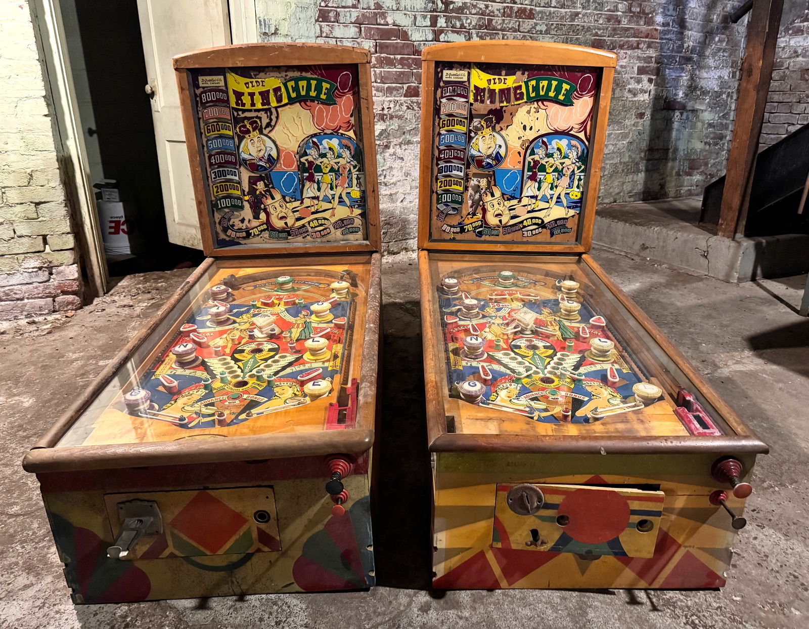 Pair of Gottlieb Olde King Cole Woodrail Pinball Machines, 1948 (1 of 7)