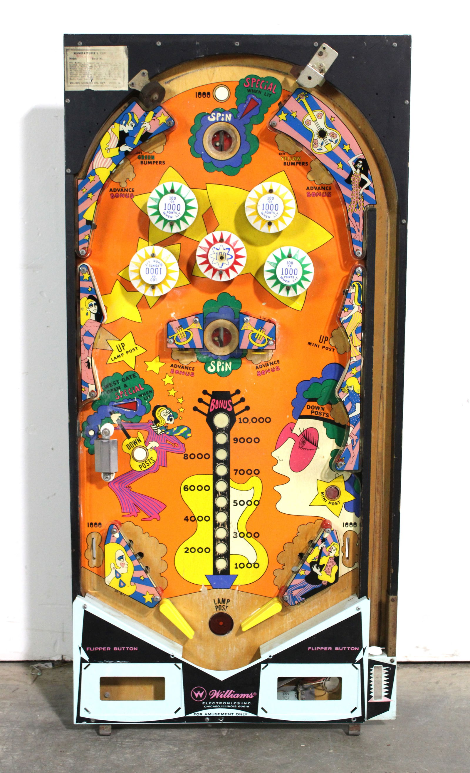 Williams Rock and Roll Pinball Populated Playfield (1 of 2)