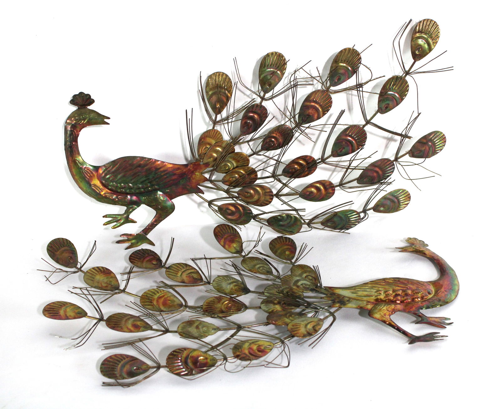 Mid Century Hanging Metal Peacocks Wall Art (1 of 2)