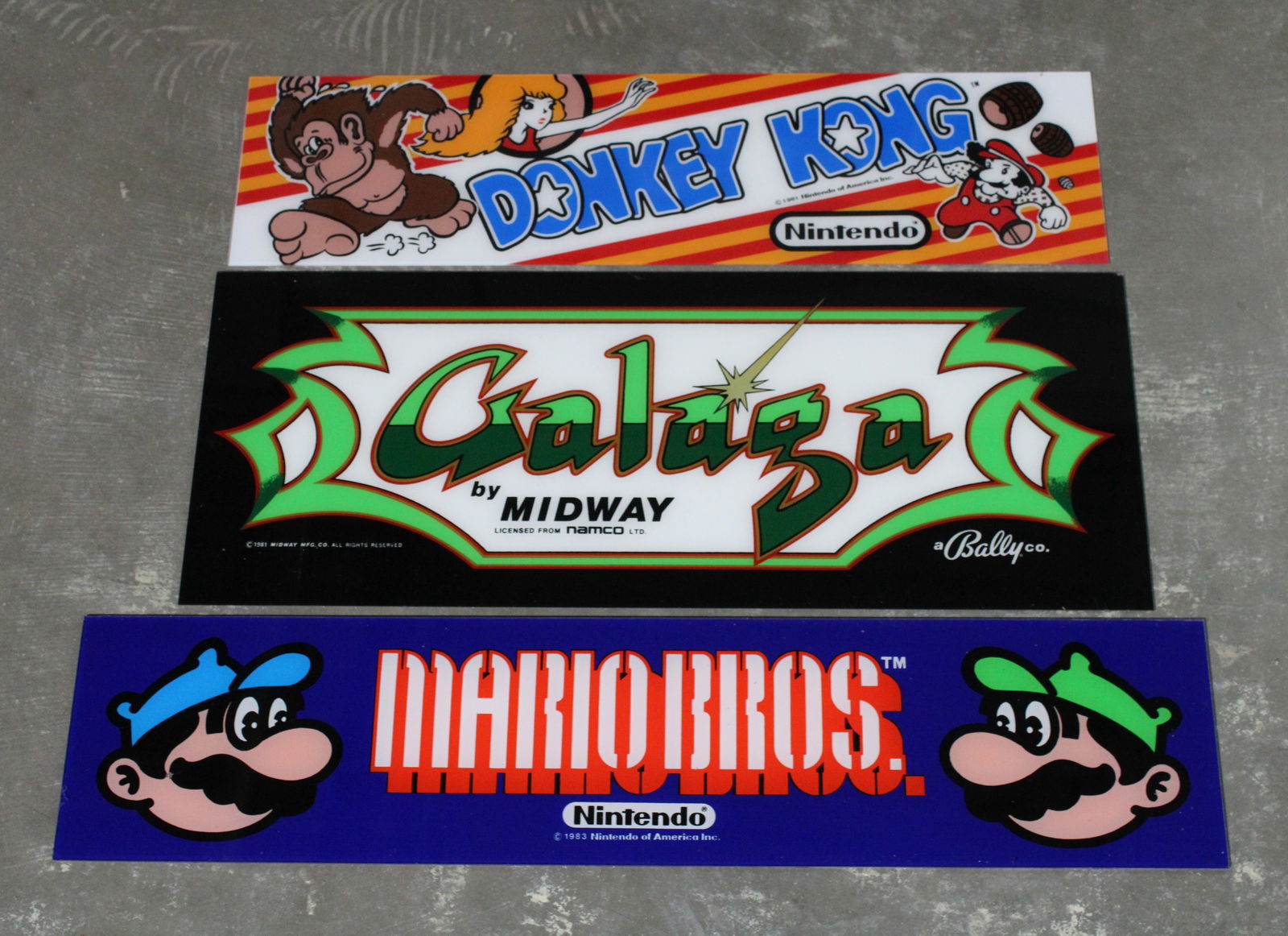 Nintendo Donkey Kong, Mario Bros and Midway Galaga Arcade Marquees, New (1 of 1)