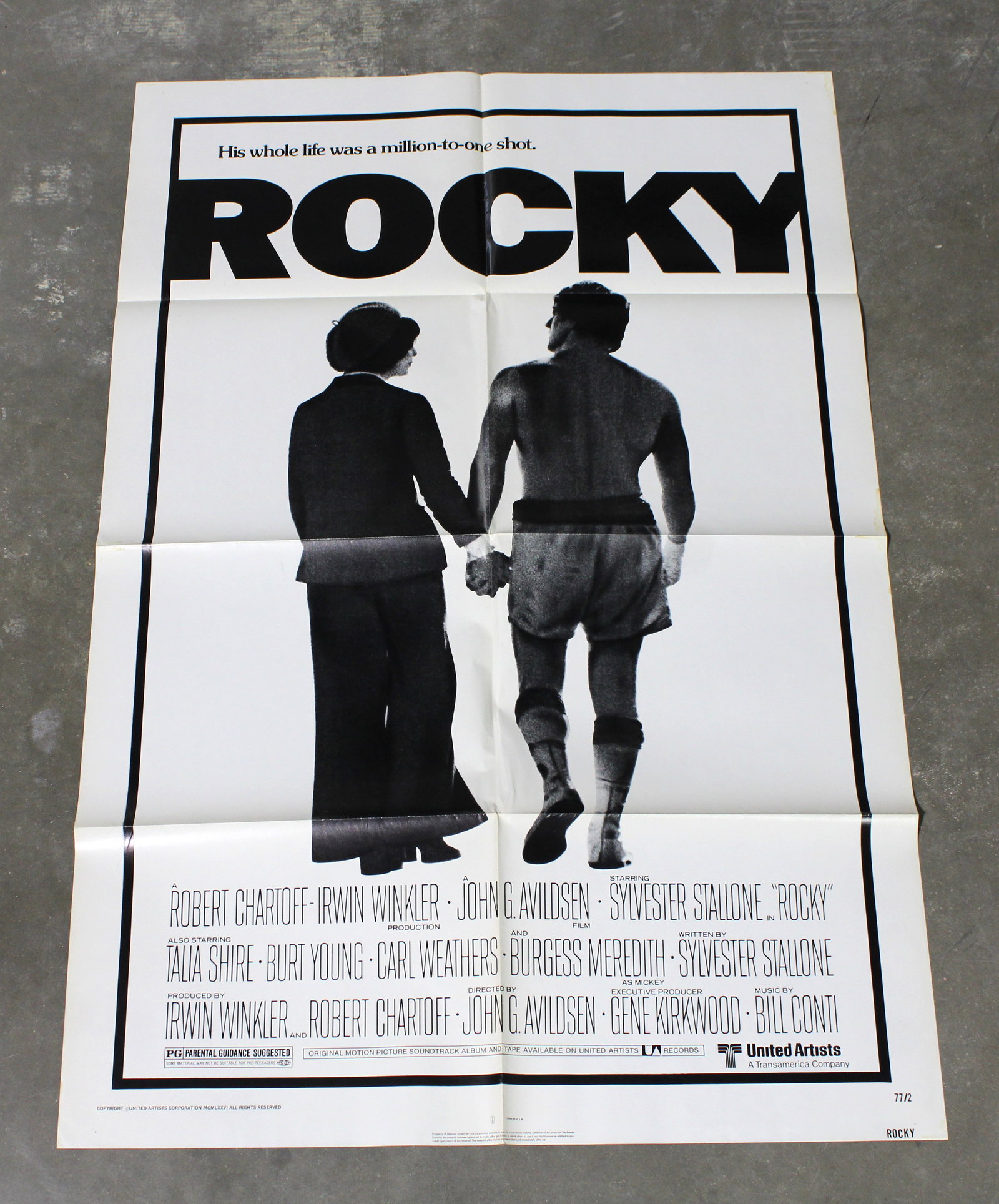 Rocky Marquee Movie Theater Poster, 1976: Some water damage on edges. Ships flat. In-house shipping available. Dimensions: 41 x 27