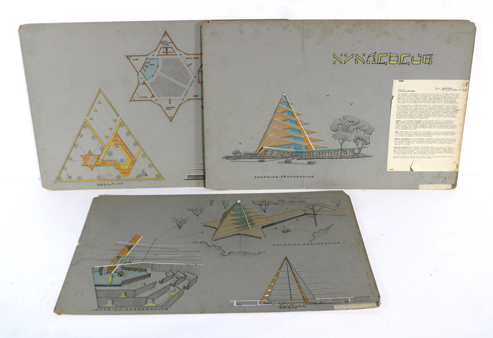 Architectural Drawings for a Church Synagogue 1950s: In-house shipping available. Dimensions: 20 x 30