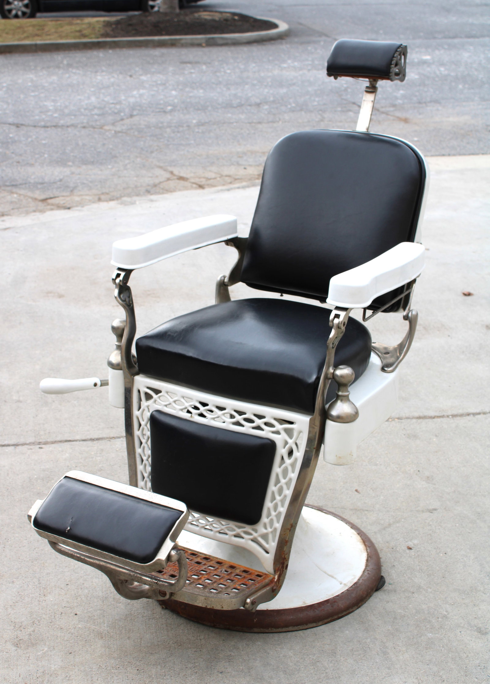 Porcelain Paidar Barber Chair: This item requires third-party shipping or pickup arrangements to be made. Dimensions: 50 x 32 x 48