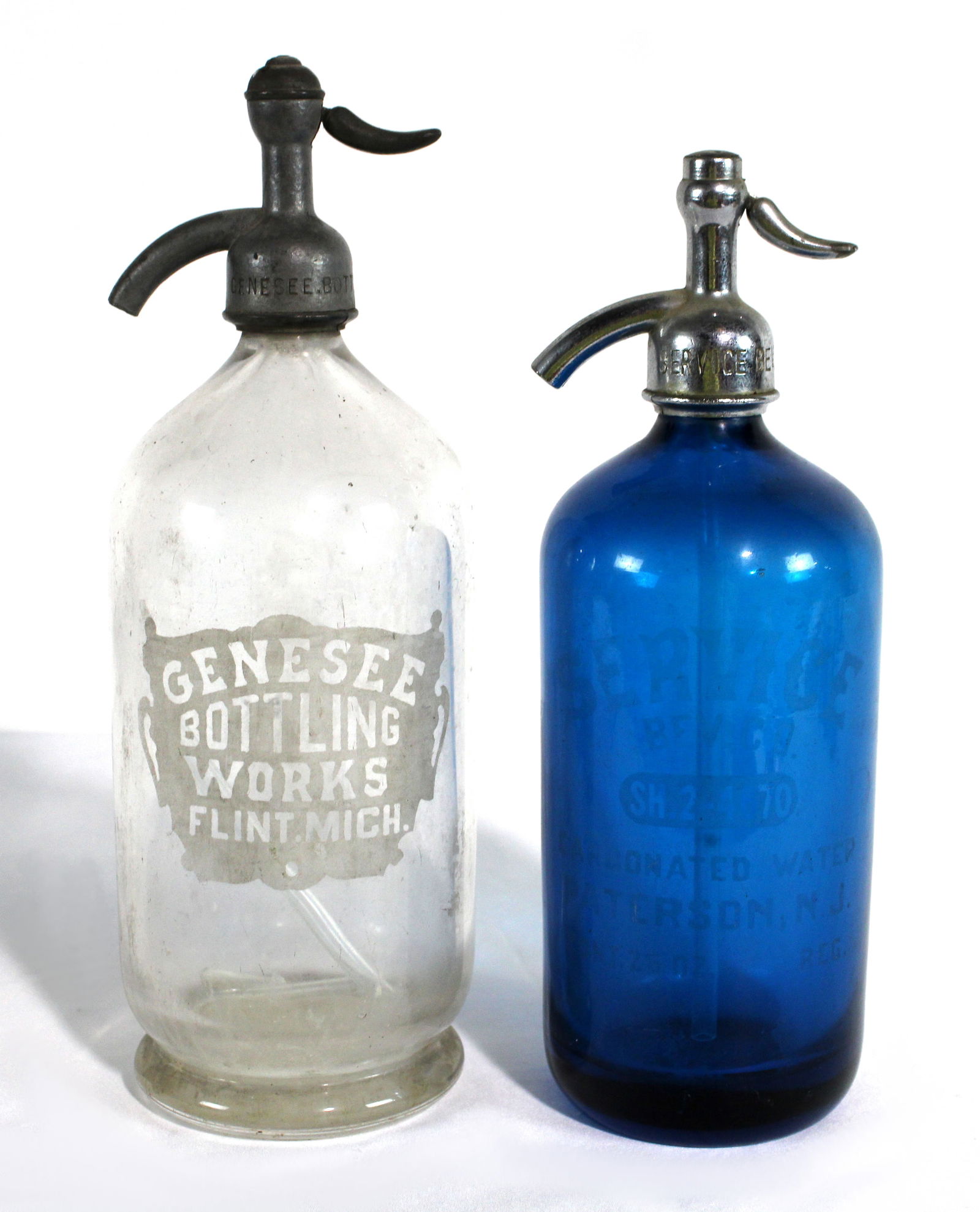 Etched Glass Seltzer Bottles incl. Genesee Bottling Flint, Michigan (1 of 3)