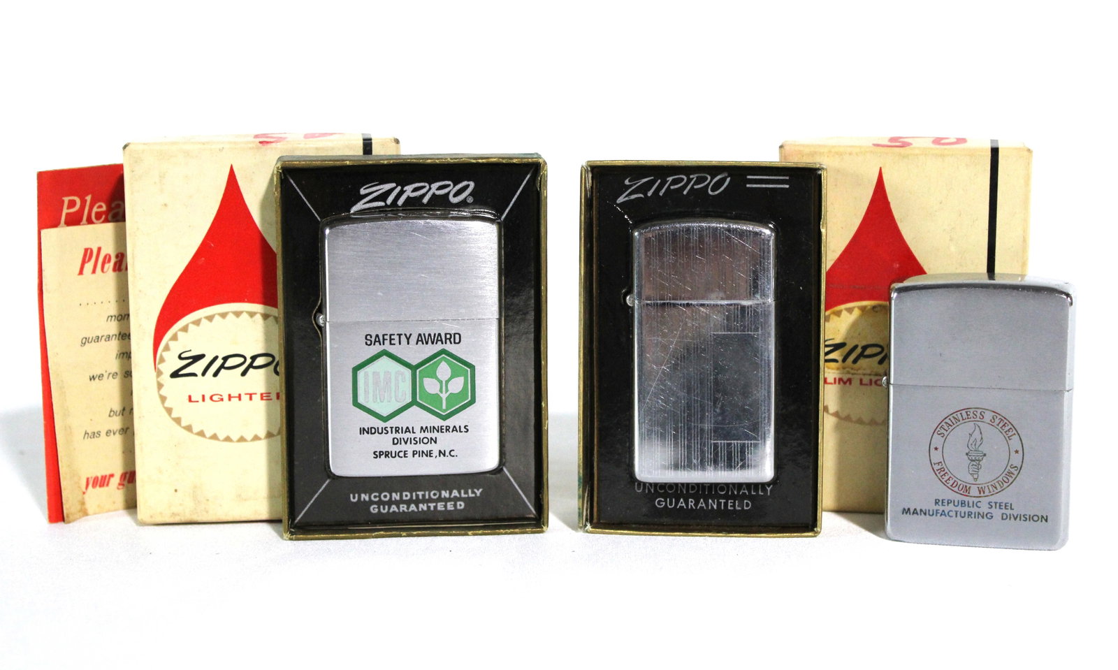 Vintage Zippo Lighters with Boxes incl. Republic Steel: In-house shipping available.