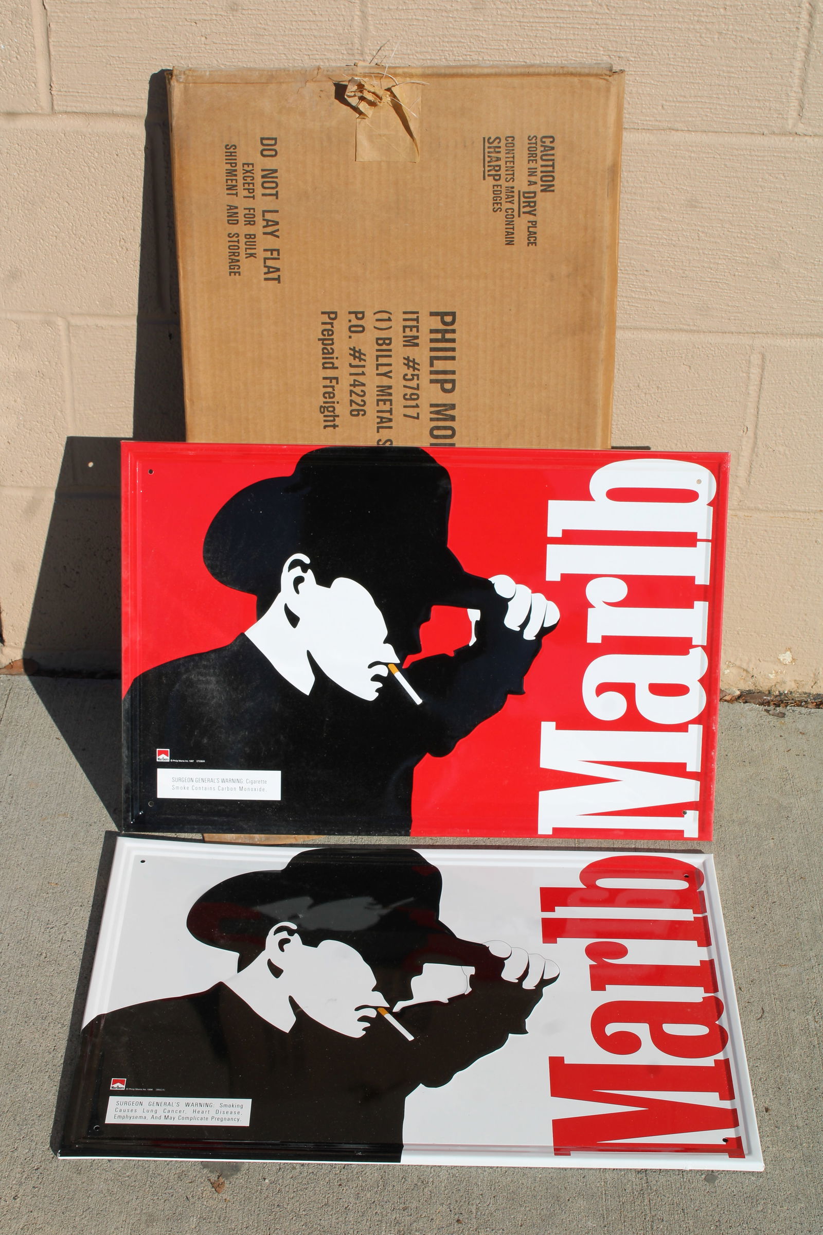 Pair of NOS Marlboro Cigarette Tin Store Signs (1 of 1)