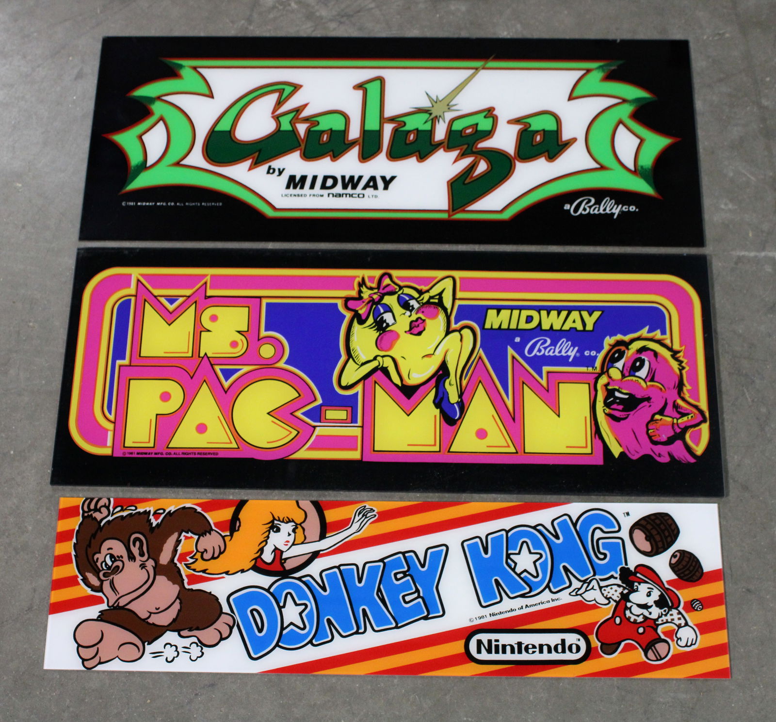 Galaga, Ms. Pac-Man and Donkey Kong Arcade Headers, New (1 of 1)
