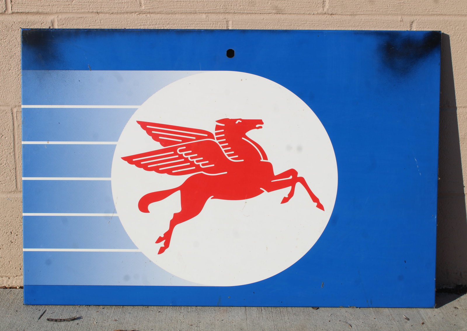 Mobil Pegasus Gas Station Pump Cover: This item requires third-party shipping or pickup arrangements to be made. Dimensions: 25 x 37 x 1