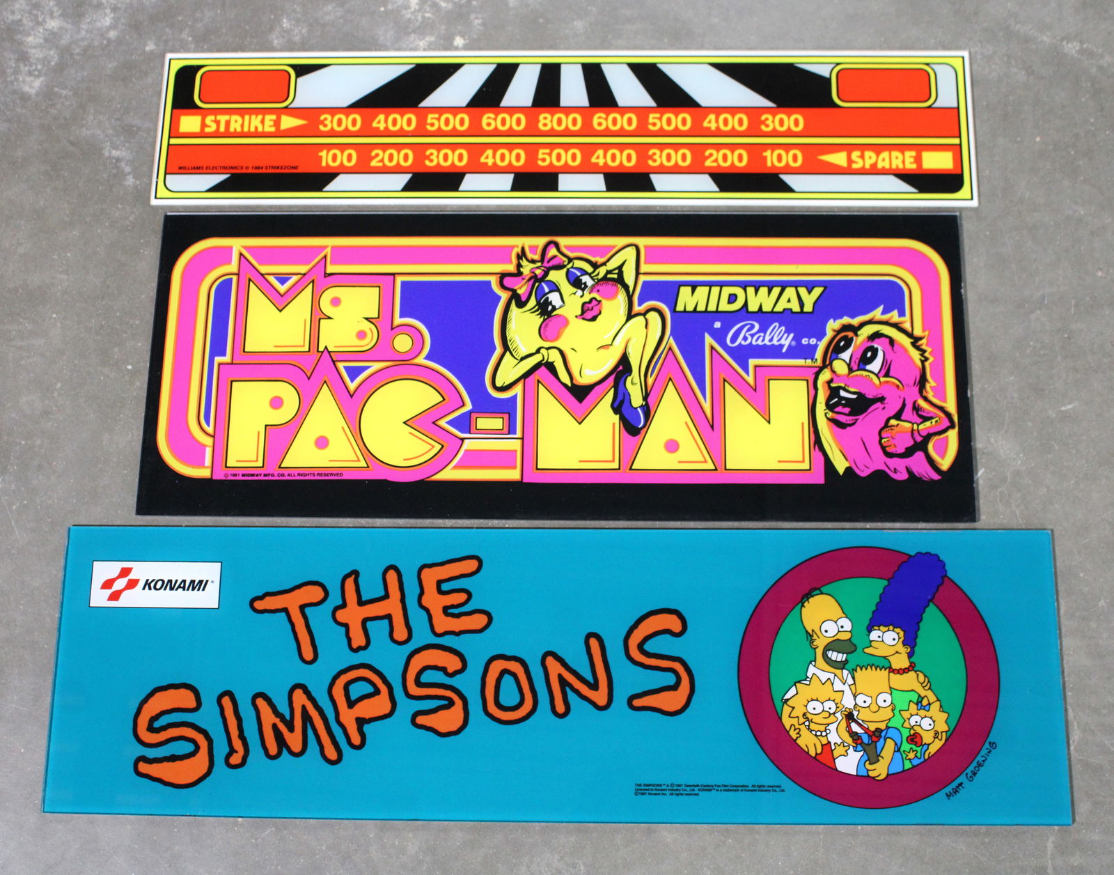 Arcade Headers incl. The Simpsons, Ms. Pac-Man and Williams Strike Zone Shuffle Alley (1 of 1)