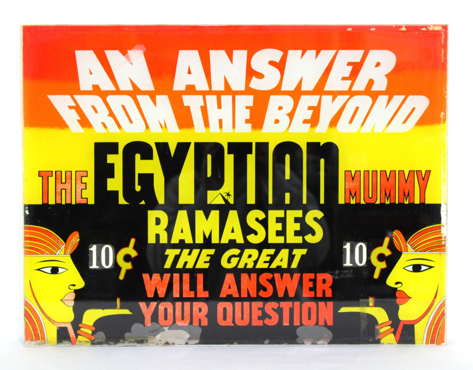 Exhibit Supply Ramasees Egyptian Mummy Fortune Teller Marquee Glass, 1940s (1 of 3)