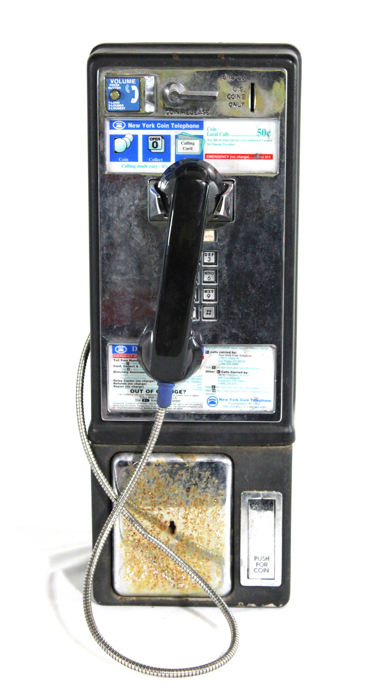 Coin Operated Pay Phone, Lot 2: Front cover is unlocked. This item requires third-party shipping or pickup arrangements to be made. Dimensions: 21 x 8 x 9