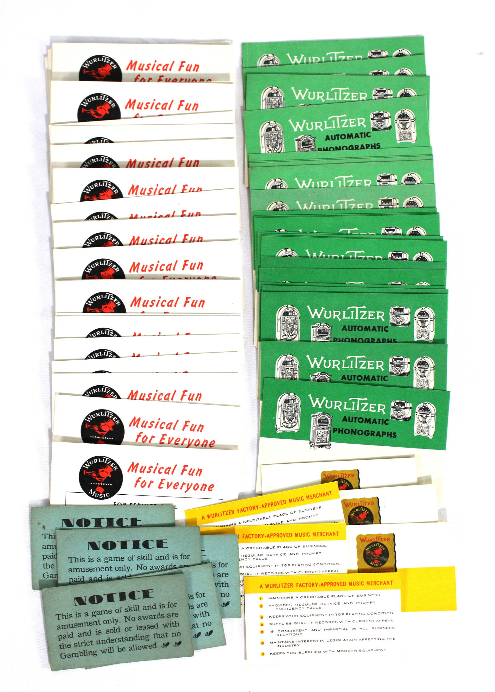 NOS Wurlitzer Jukebox Operator Marquee Cards (1 of 1)