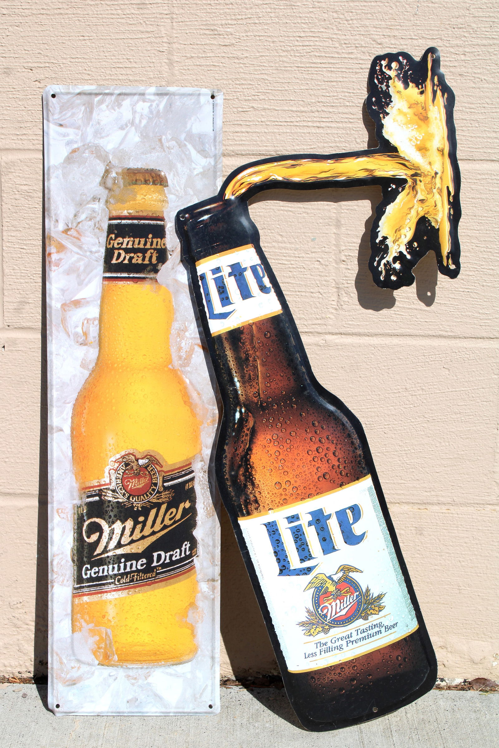 Miller Lite Tin Beer Signs: In-house shipping available. Dimensions of one: 29 x 8