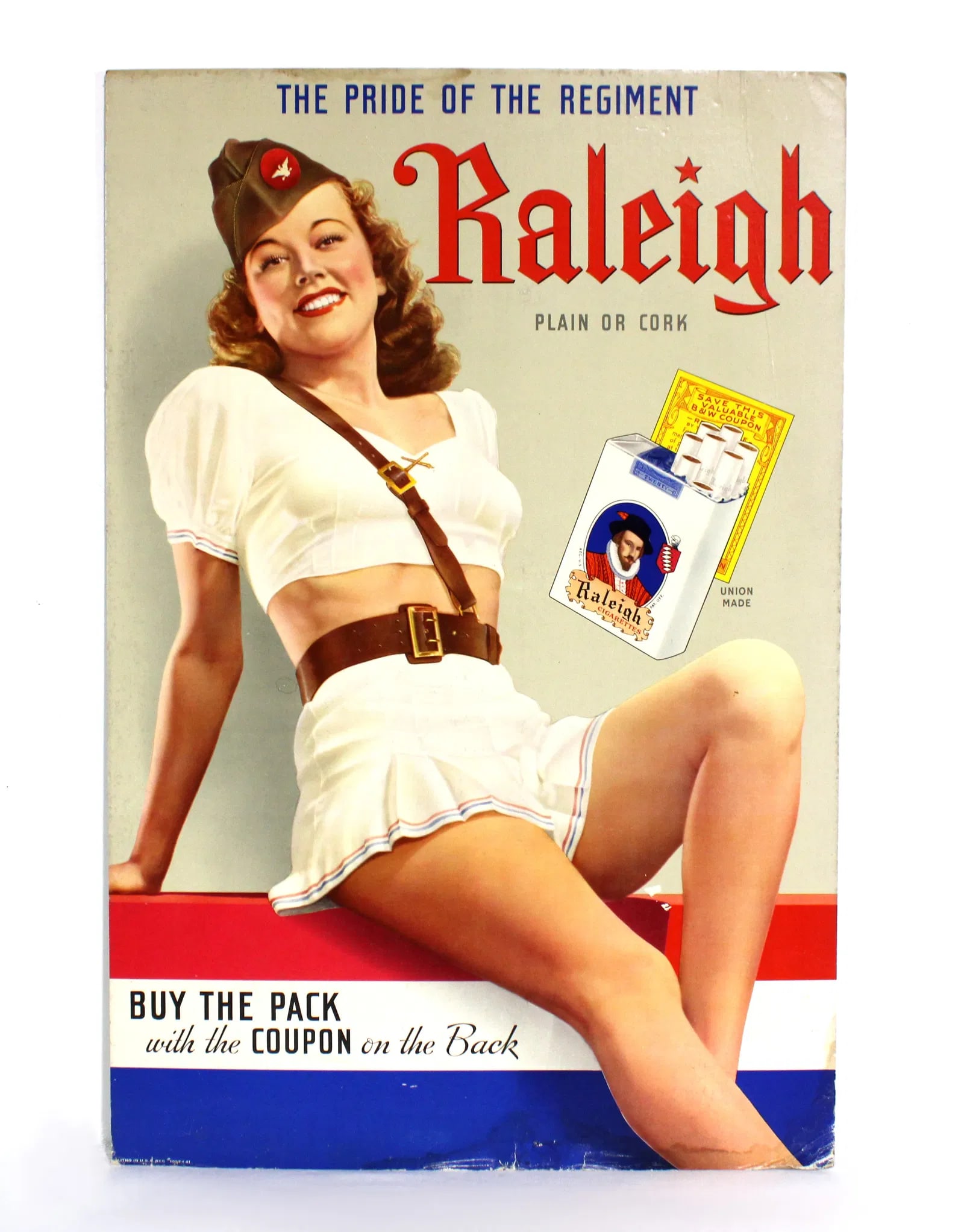 Raleigh Cigarettes "The Pride of the Regiment" Advertising Easelback: Cardboard. In-house shipping available. Ships flat. Dimensions: 30 x 20