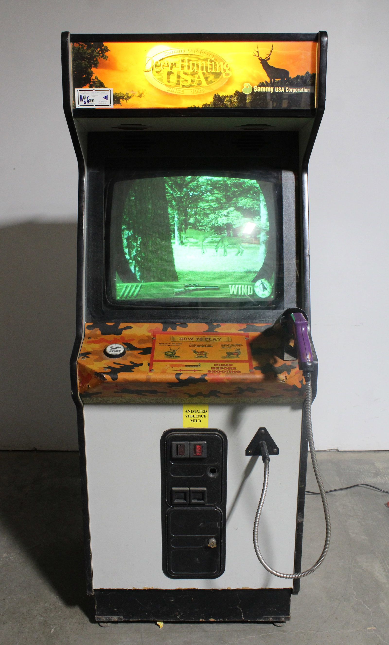 Sammy Deer Hunting USA Arcade Game: Working. This item requires third-party shipping or pickup arrangements to be made. Dimensions: 74 x 28 x 33