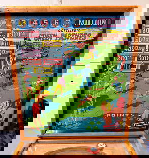 Gottlieb Green Pastures Woodrail Pinball, 1954: Working and recently shopped out. This item requires third-party shipping or pickup arrangements to be made. *Please note that this is a remote auction. All items are located in Acushnet,