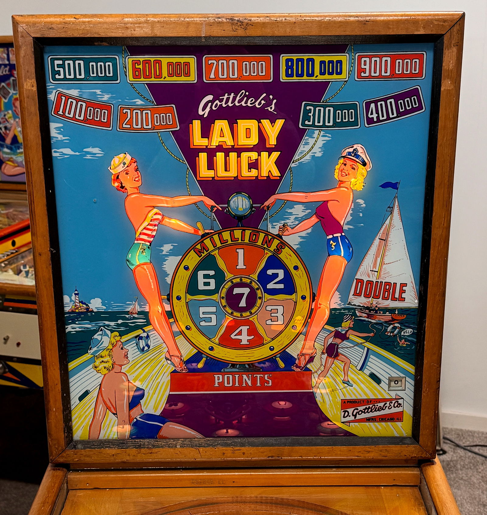 Gottlieb Lady Luck Woodrail Pinball Machine, 1954 (1 of 9)
