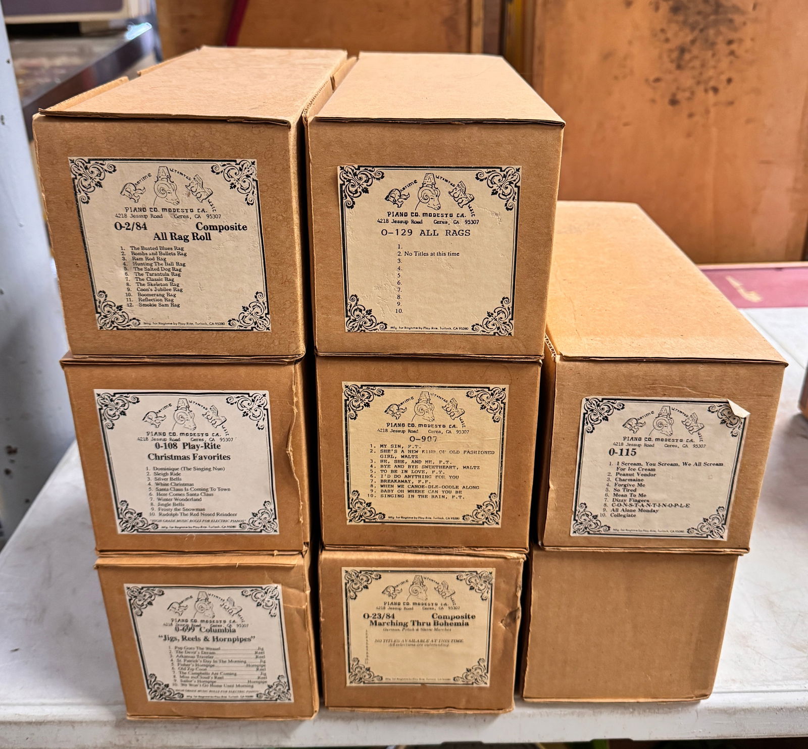 Ragtime Automated Music Player Piano Rolls: Total of 8 rolls. In-house shipping available. *Please note that this is a remote auction. All items are located in Acushnet, Massachusetts. Please see terms for pickup details. Pickup dates are Frida