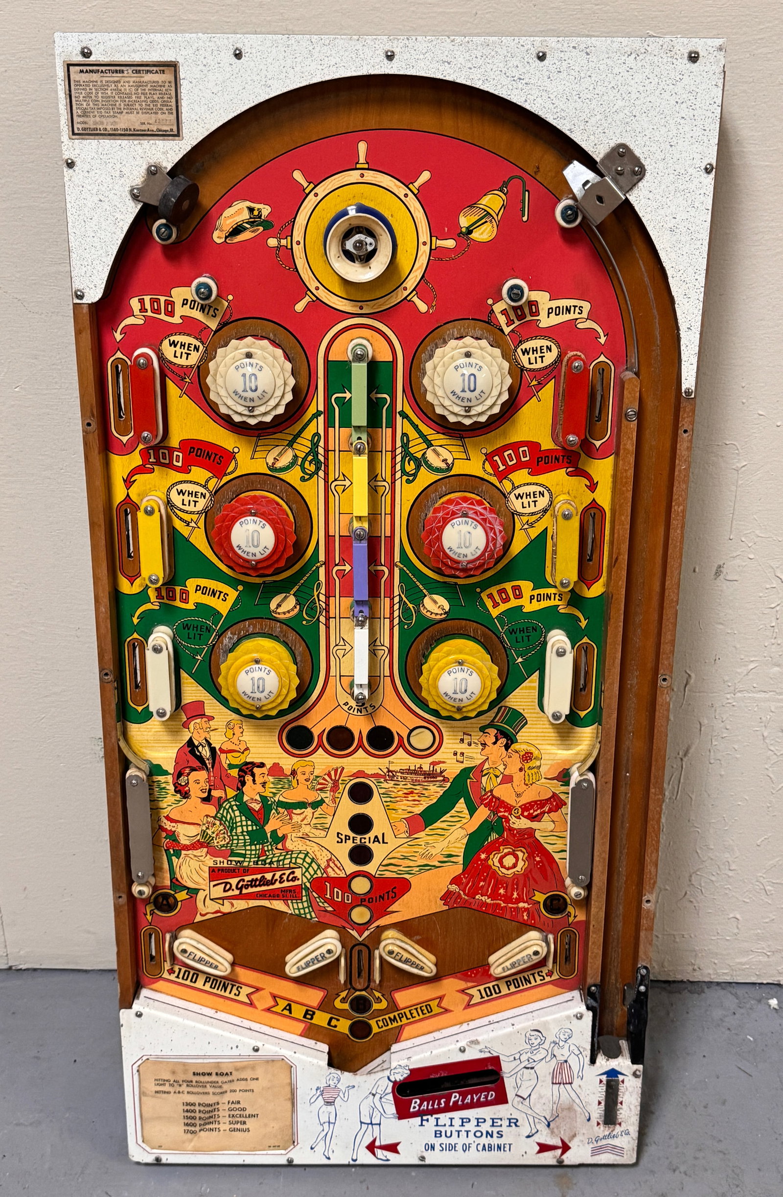 Gottlieb Show Boat Populated Pinball Playfield (1 of 2)