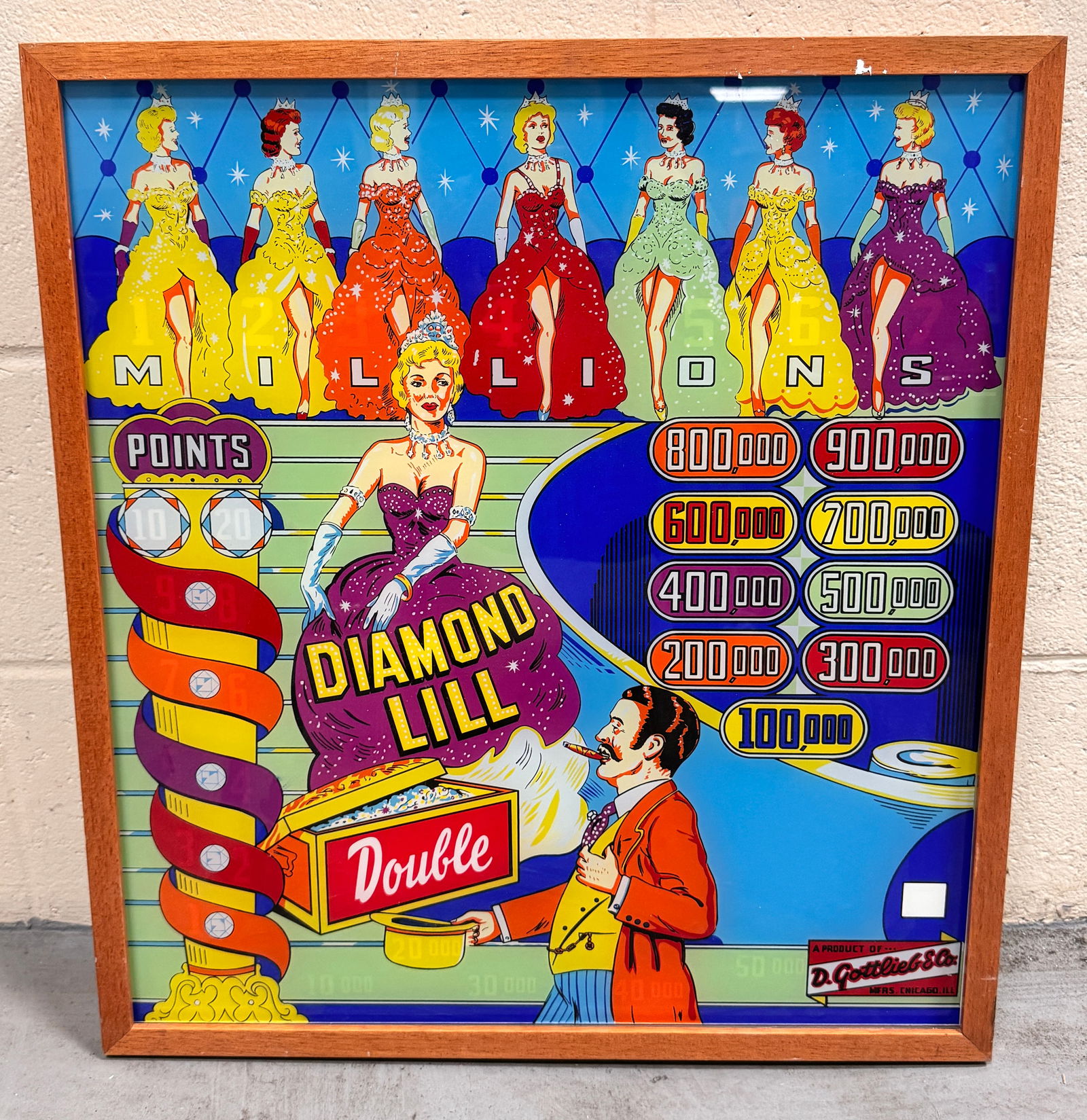Gottlieb Diamond Lill Framed Pinball Backglass (1 of 1)