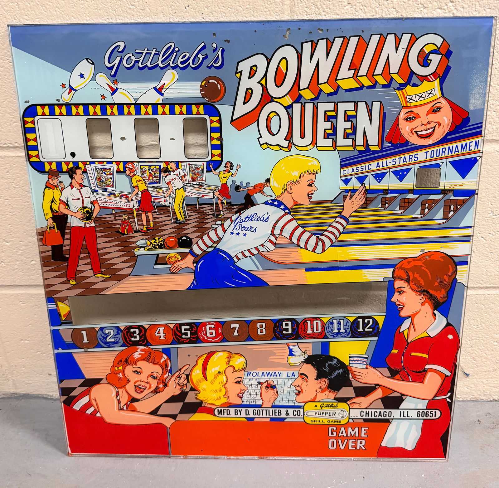 Gottlieb Bowling Queen Pinball Backglass (1 of 2)