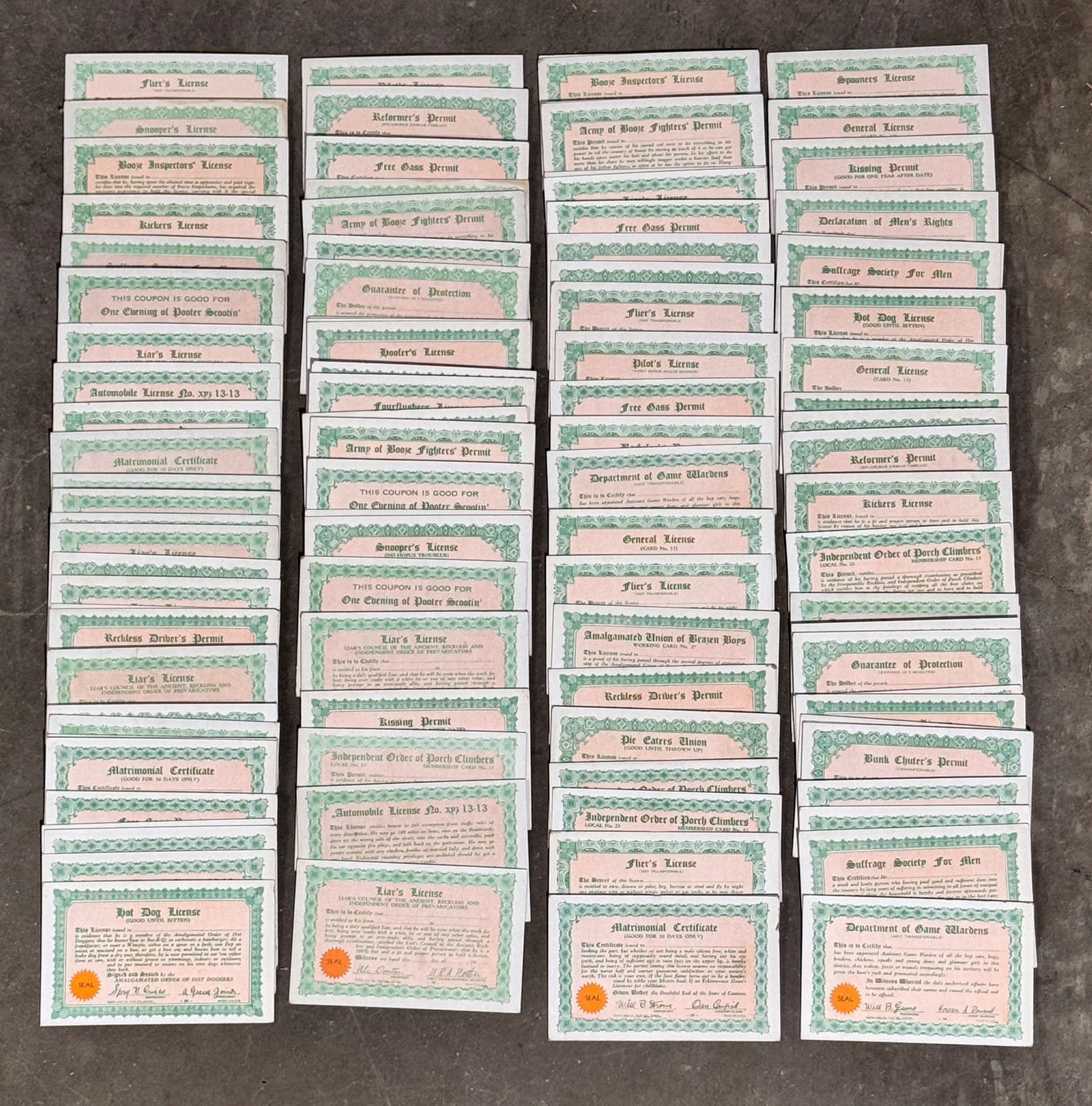 Original Exhibit Supply License Bureau Coin Op Vendor Cards, Lot 1 (1 of 1)