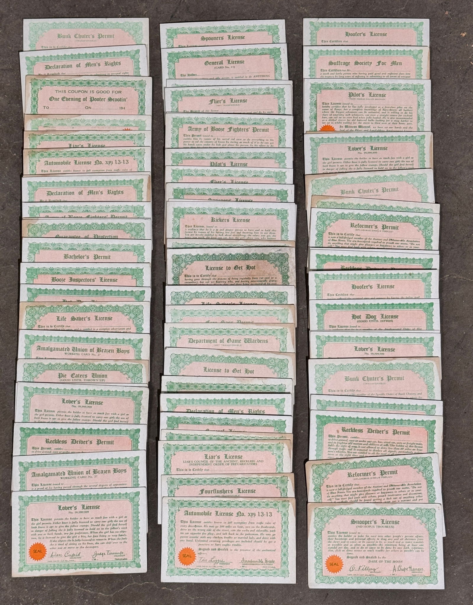 Original Exhibit Supply License Bureau Coin Op Vendor Cards, Lot 2 (1 of 1)