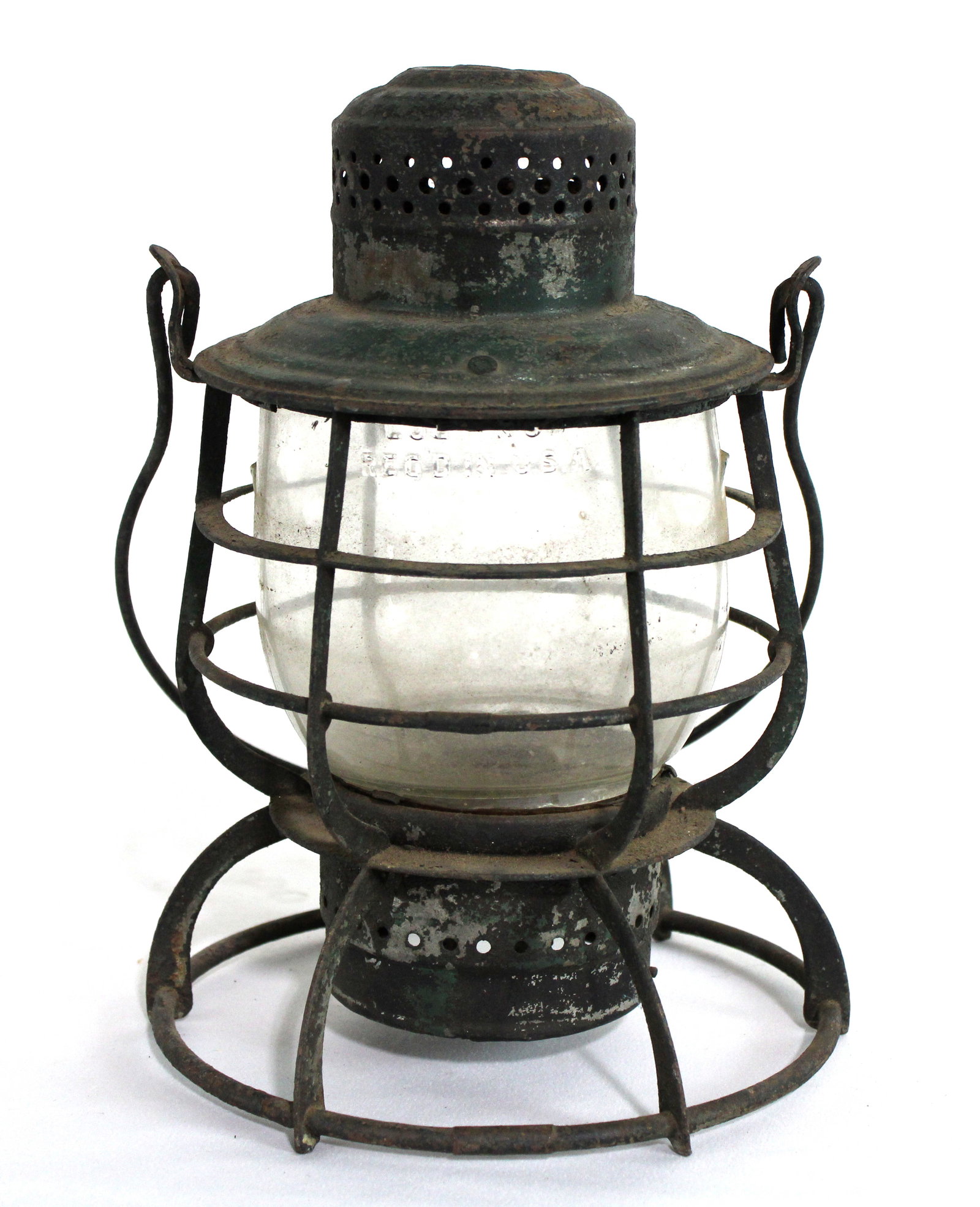 Antique Railroad Lantern: This item requires third-party shipping or pickup arrangements to be made. Dimensions: 11 x 8 x 8