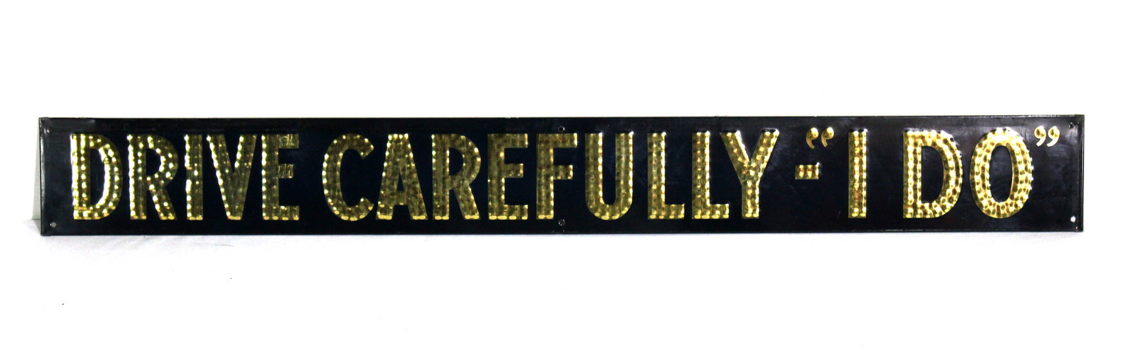 Drive Carefully Tin Sign, 1920s: In-house shipping available. Dimensions: 3 x 26