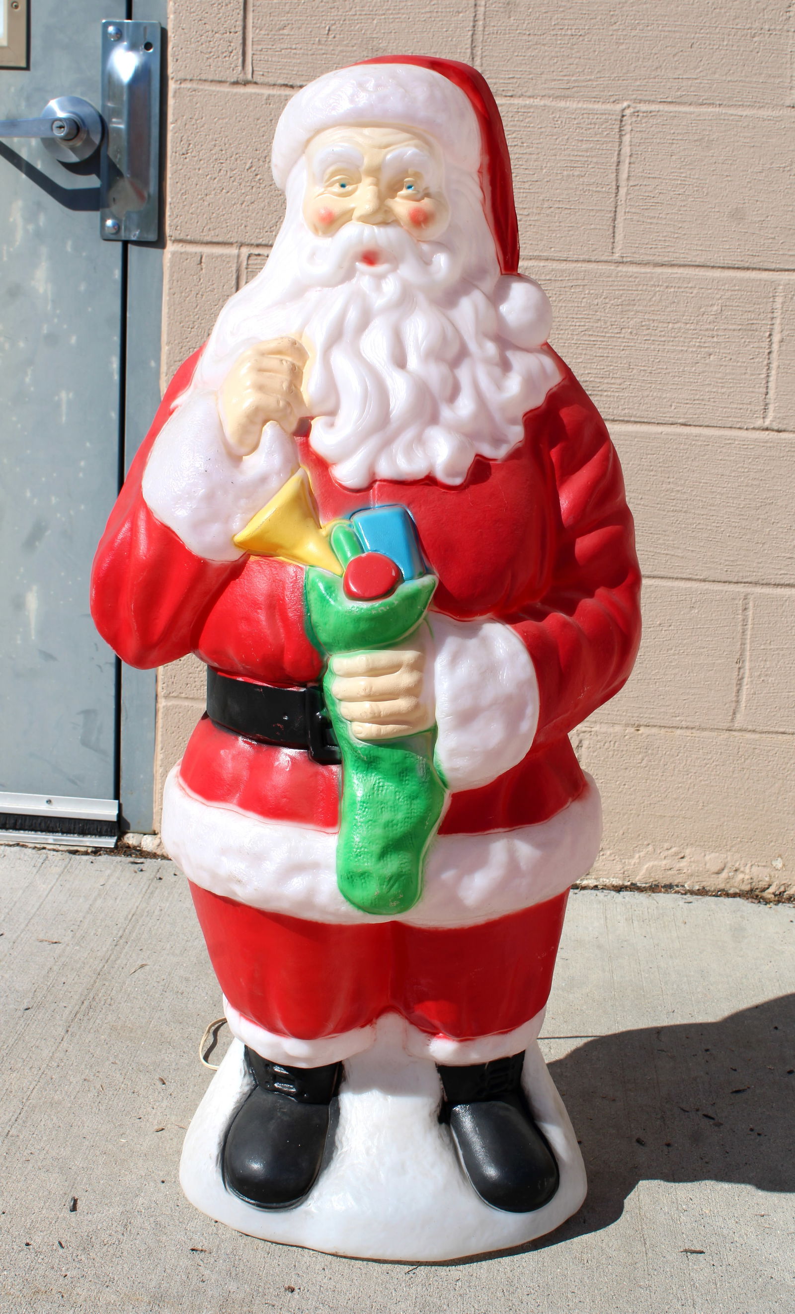 Empire Santa Claus Blow Mold with Stocking: This item requires third-party shipping or pickup arrangements to be made. Dimensions: 40 x 21 x 16