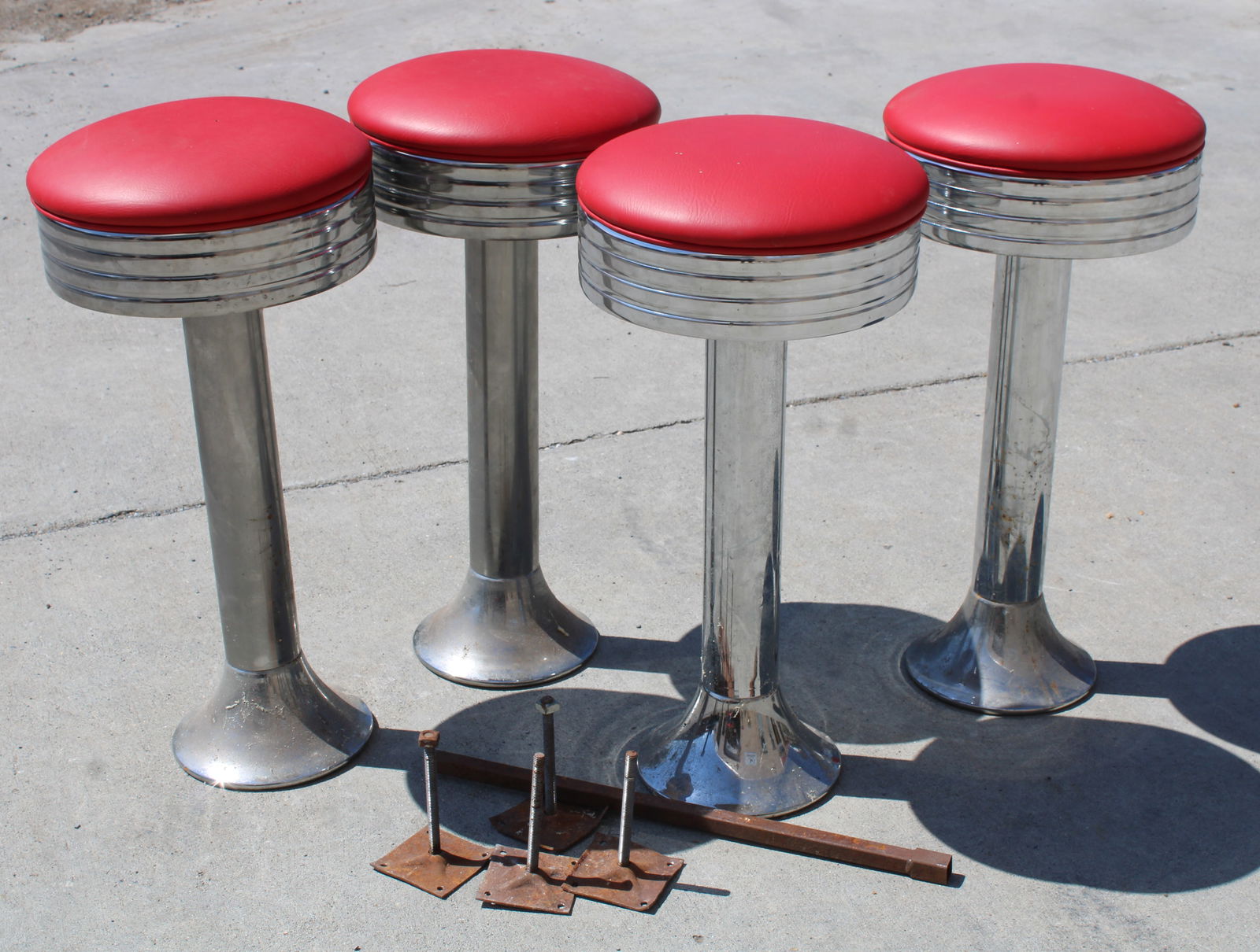 Vintage Diner Bar Stools with Floor Mounting Brackets (1 of 1)