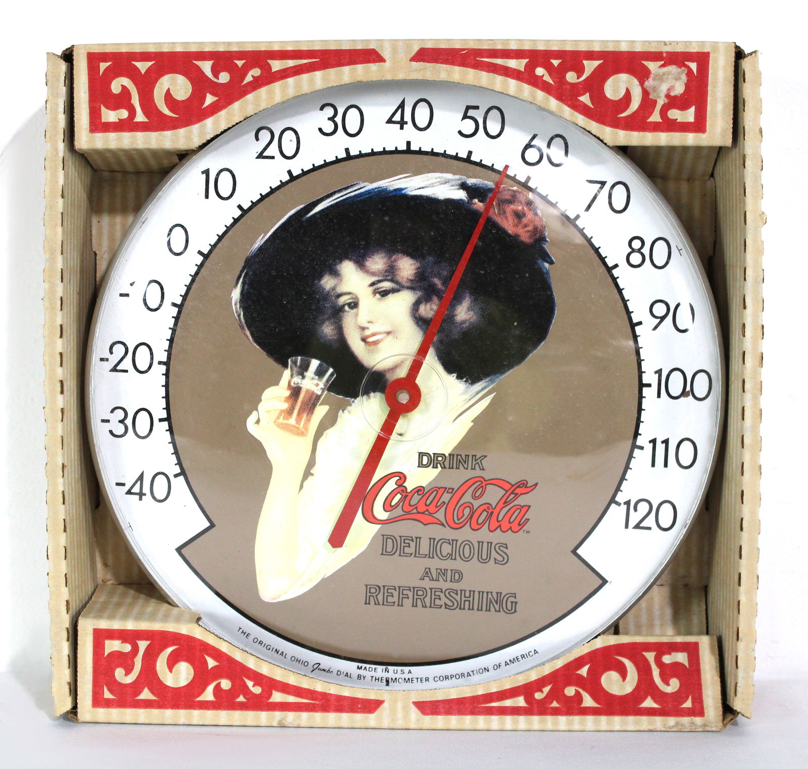Coca Cola Dial Thermometer with Girl in Box, 1990s (1 of 2)