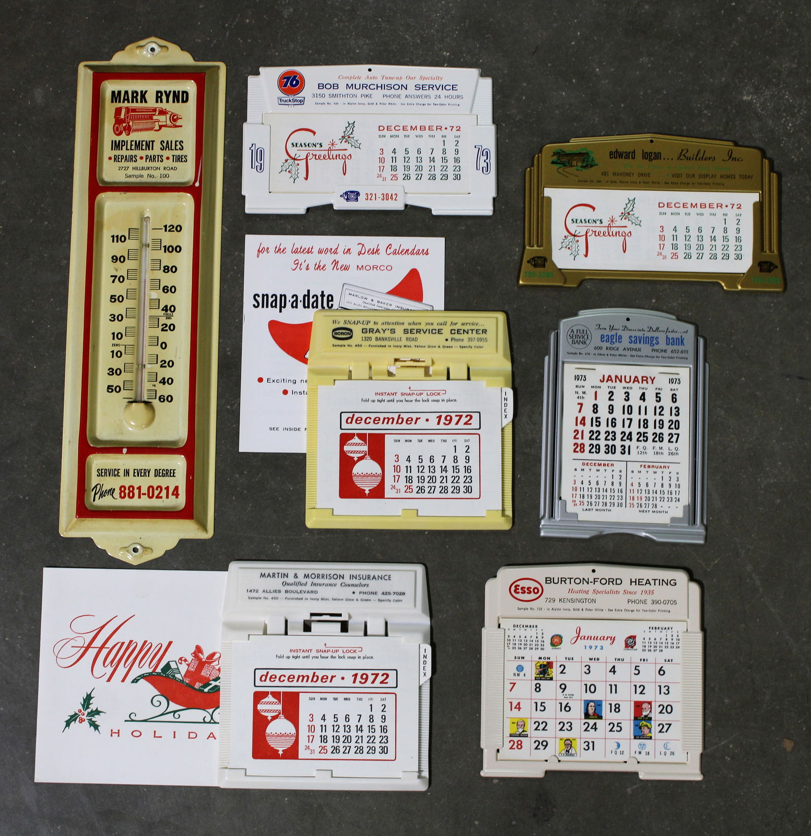 Advertising Sample Thermometer and Desk Calenders incl. ESSO and 76, 1970s (1 of 1)