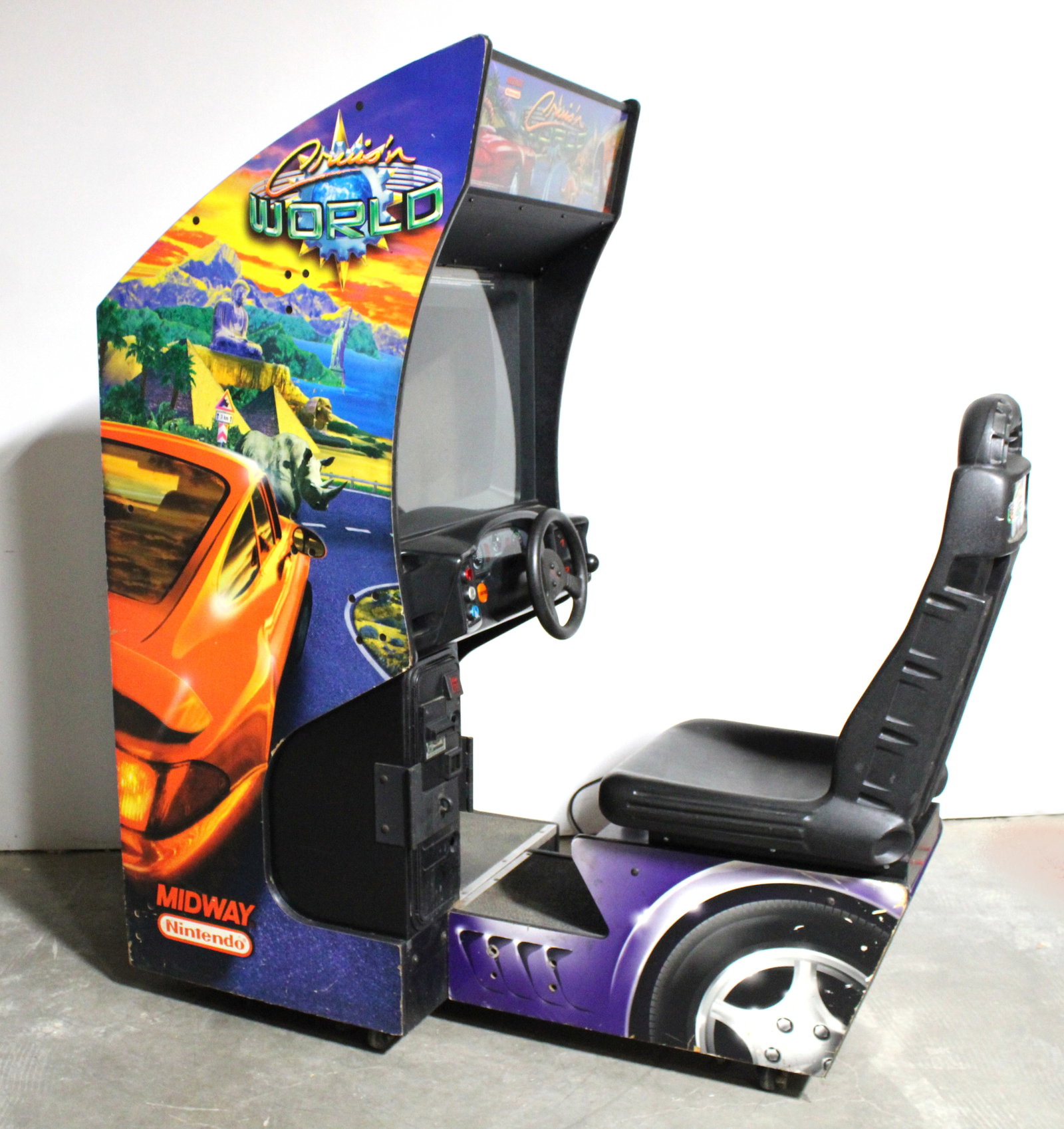 Indy 500 Sit Down Racing Arcade Game: Cabinet only. This item requires third-party shipping or pickup arrangements to be made. Dimensions: 75 x 31 x 67