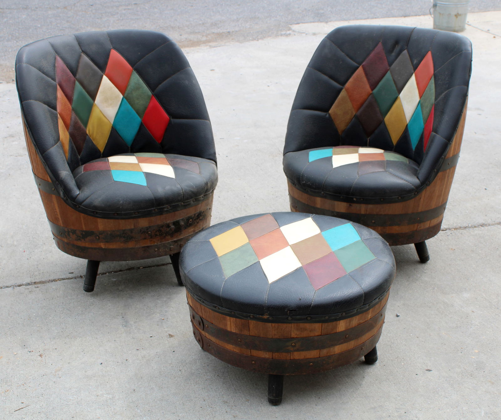 Whiskey Barrel Chairs with Ottoman, 1970s (1 of 2)