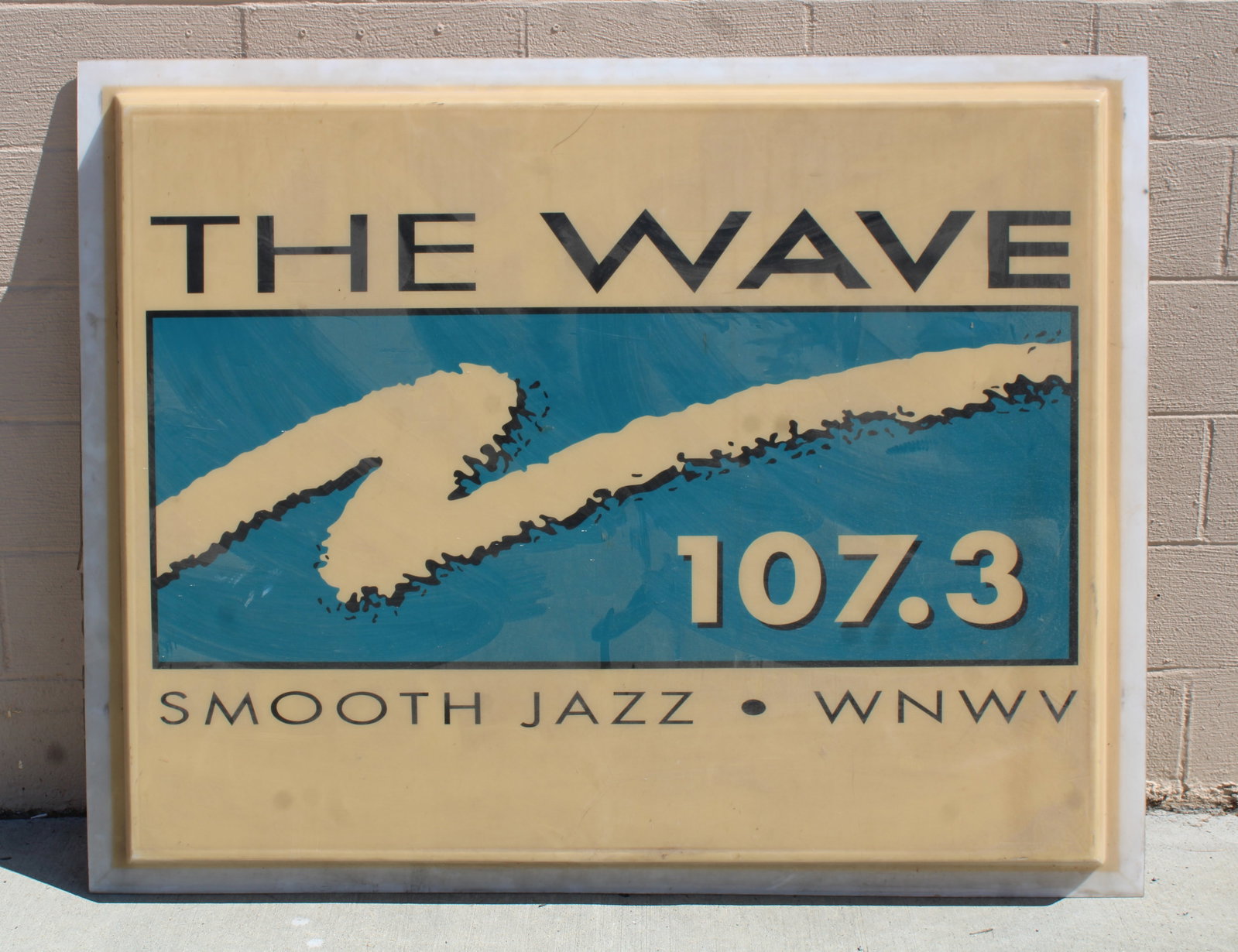 The Wave 107.3 WNWV Radio Station Sign: This item requires third-party shipping or pickup arrangements to be made. Dimensions: 48 x 60 x 4