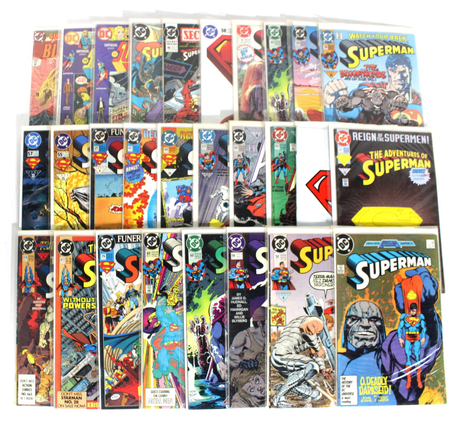 DC Superman Comic Books: Total of 28. Bagged and boarded. Varying conditions.