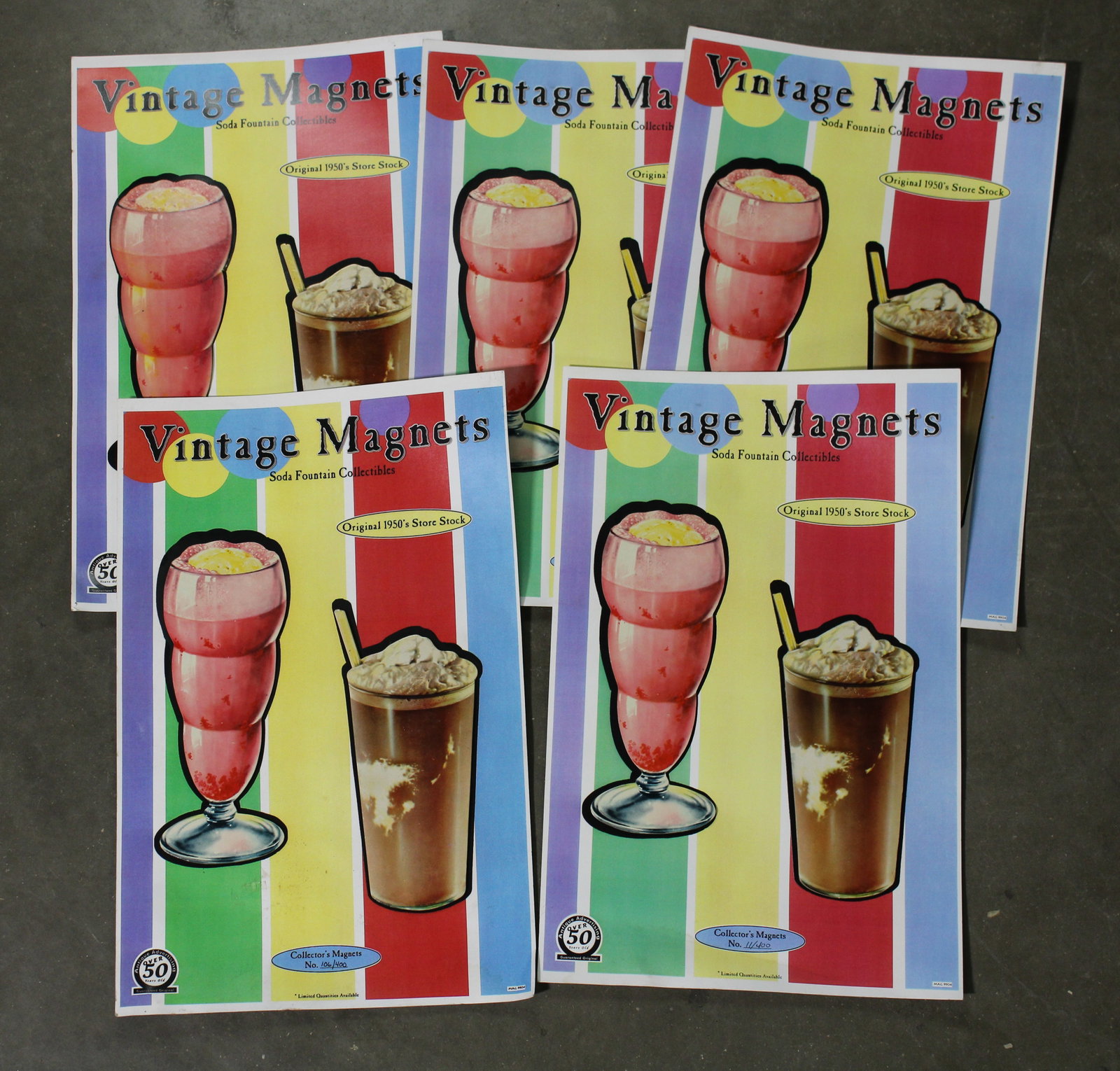 Die Cut 1950s Store Stock Magnets: In-house shipping available.