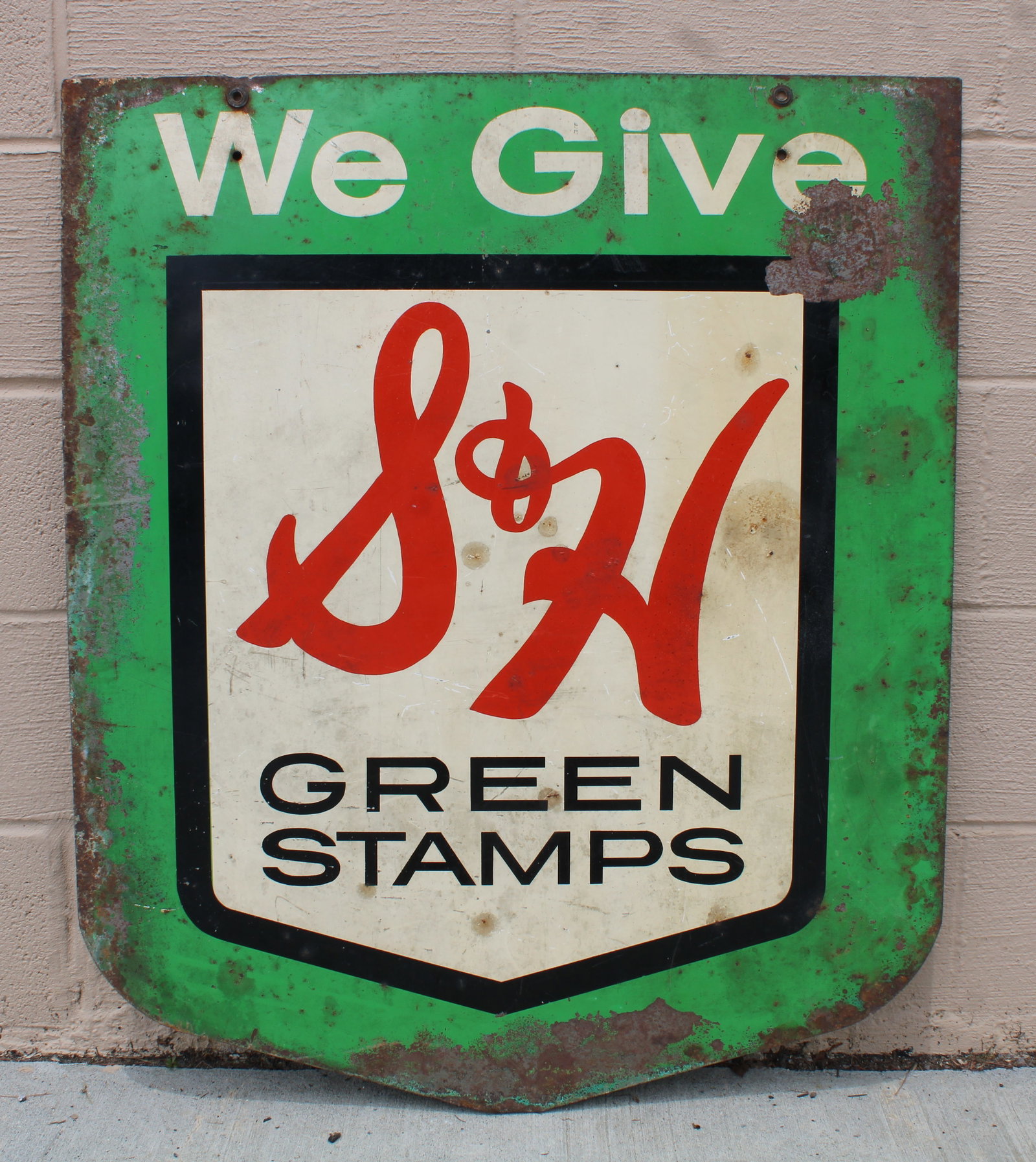 3FT S&H Green Stamps DS Shield Sign: This item requires third-party shipping or pickup arrangements to be made. Dimensions: 36 x 30