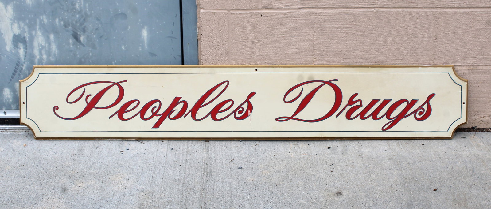 5FT Peoples Drugs Wooden Pharmacy Sign: This item requires third-party shipping or pickup arrangements to be made. Dimensions: 10 x 60