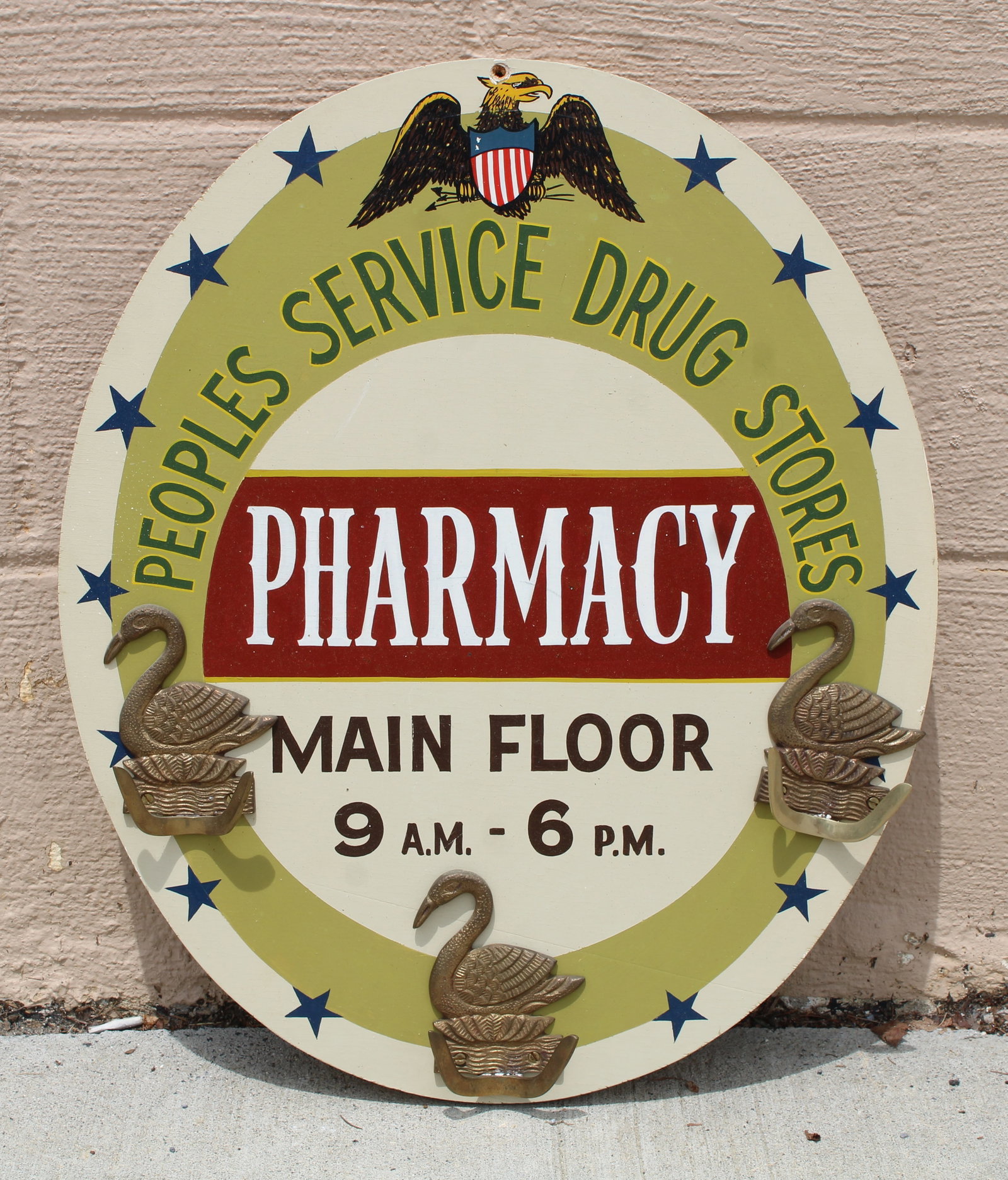 Peoples Drug Store Wooden Sign: This item requires third-party shipping or pickup arrangements to be made. Dimensions: 19 x 16 x 2