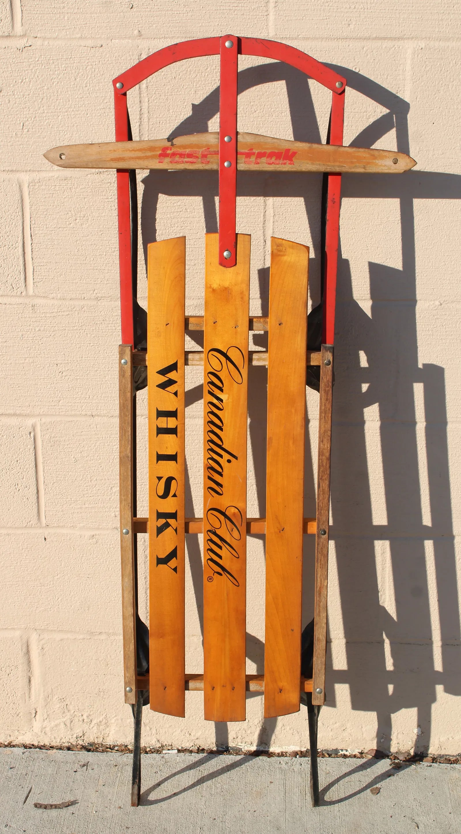 Canadian Club Whiskey Promotional Sled: This item requires third-party shipping or pickup arrangements to be made. Dimensions: 51 x 22 x 7