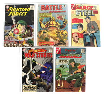 War Comic Books including Fightin' Marines and Sarge Steel: Total of 5. Assorted issues. Varying conditions. Bagged and Boarded. In-house shipping available.
